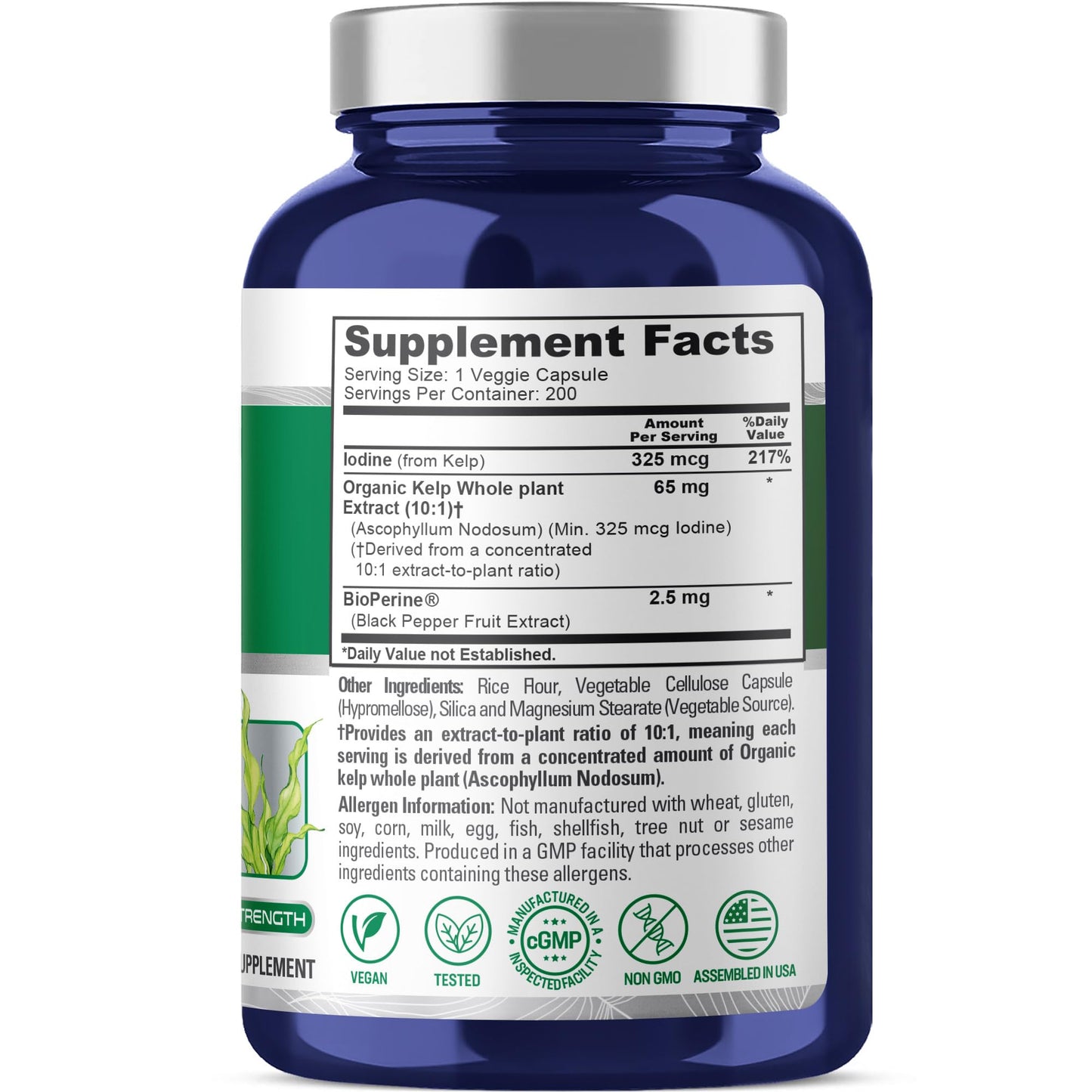 NusaPure Sea Kelp Natural Iodine Capsules 200 Count