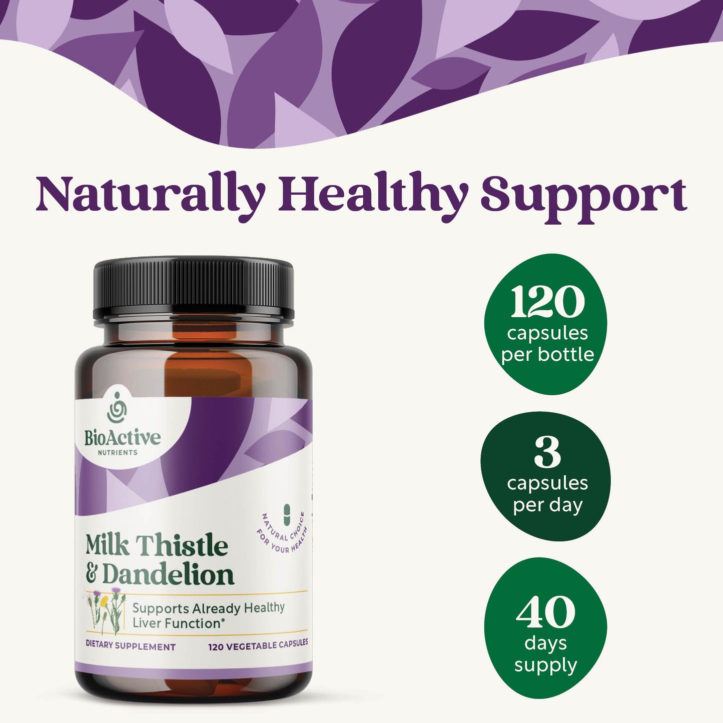BIOACTIVE NUTRIENTS Milk Thistle Extract & Dandelion Root Daily Support Supplements 120 Capsules