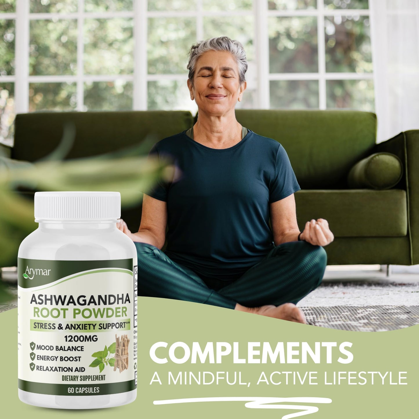 Arymar Ashwagandha Root Powder Capsules, 60 Capsules