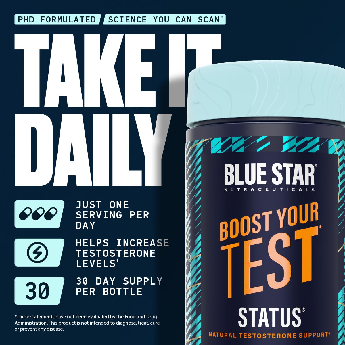 Blue Star Nutraceuticals Status Testosterone Support for Men, 90 Capsules