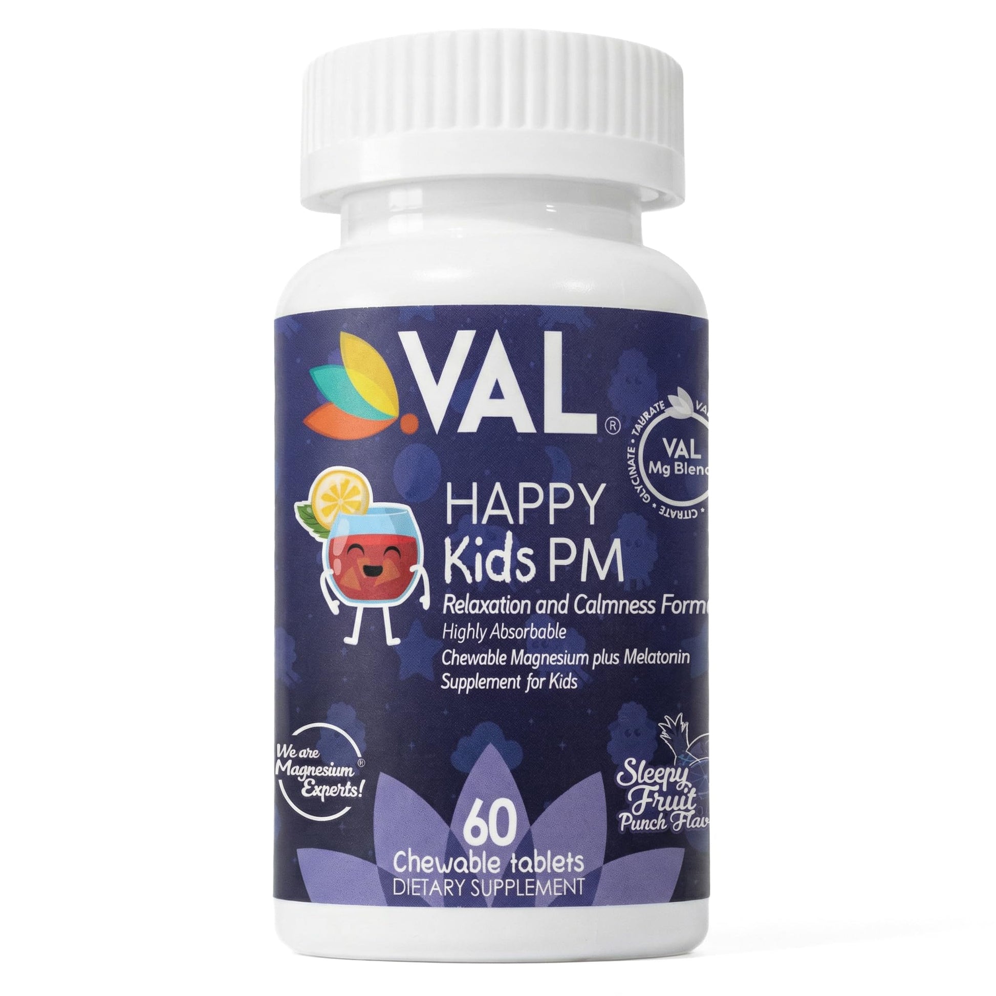 VAL Happy Kids PM – Sugar-Free Chewable Magnesium with Melatonin Tablet, 60 Count
