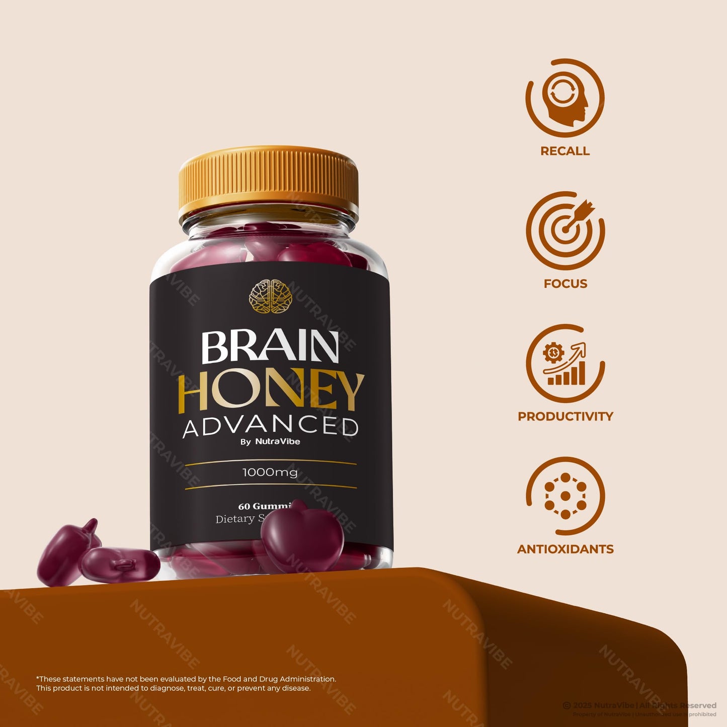 NutraVibe Brain Honey Advanced Gummies, Gummy, 60 Count