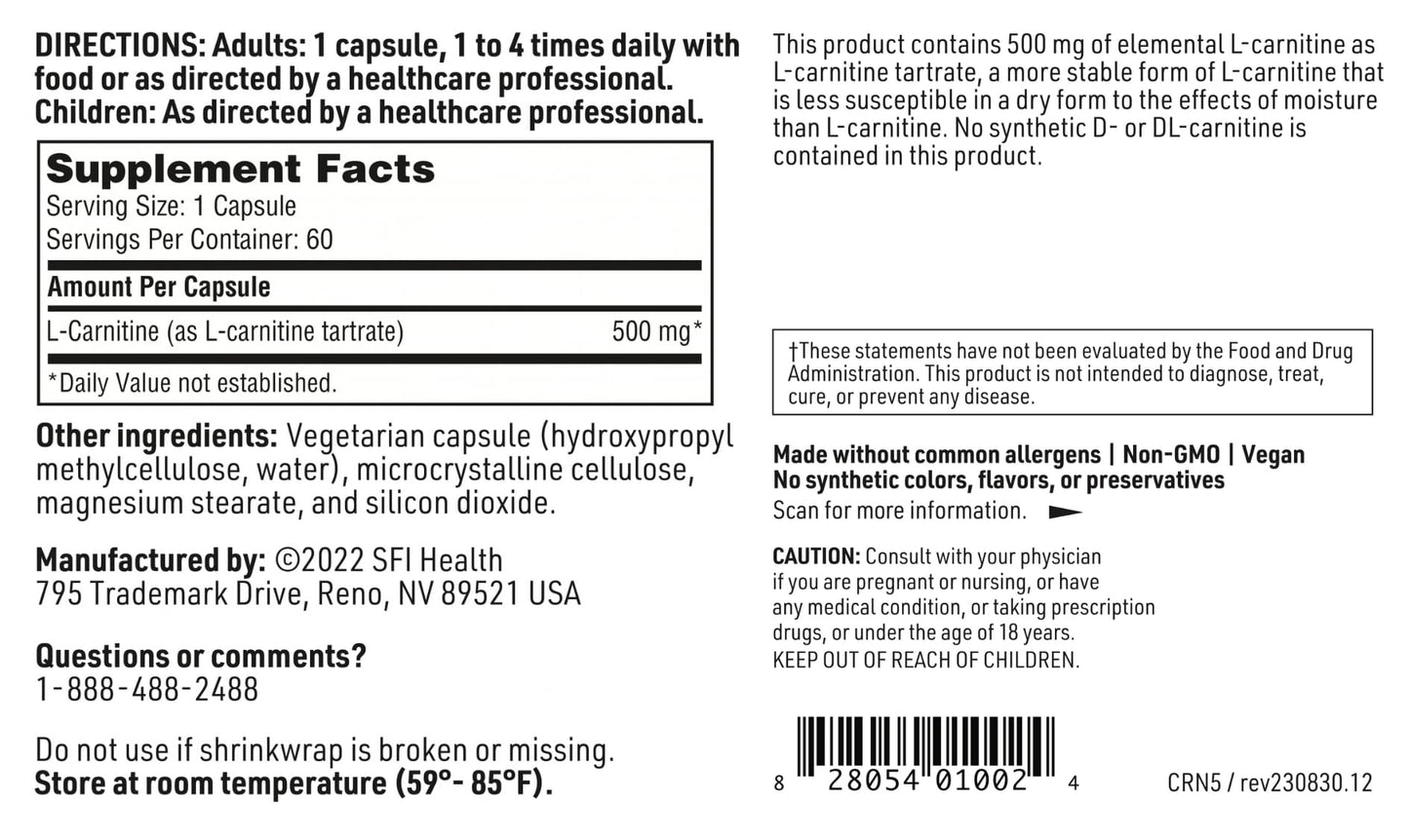 SFI Health L-Carnitine Tartrate Capsule, 60 Capsules
