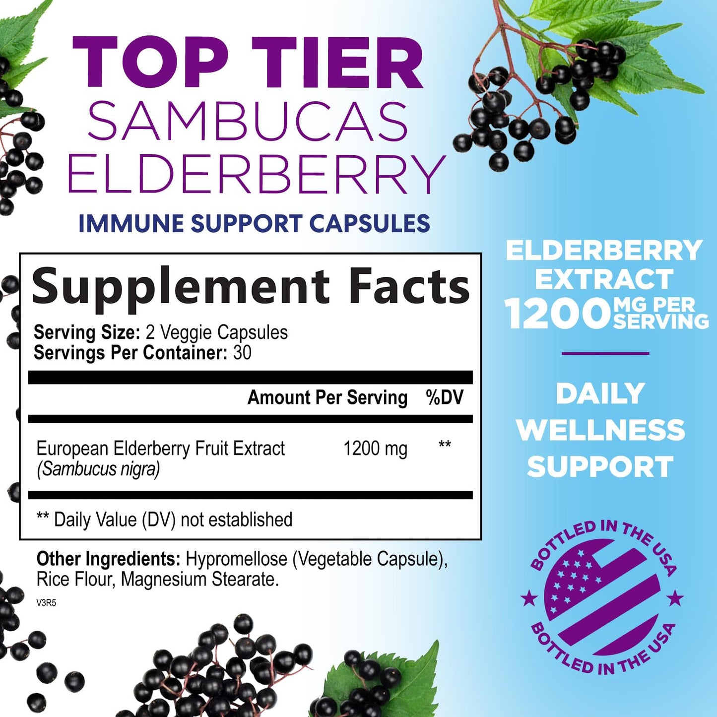 Nature's Nutrition European Elderberry Fruit Extract 1200mg Per Serving Capsules, 60 Count