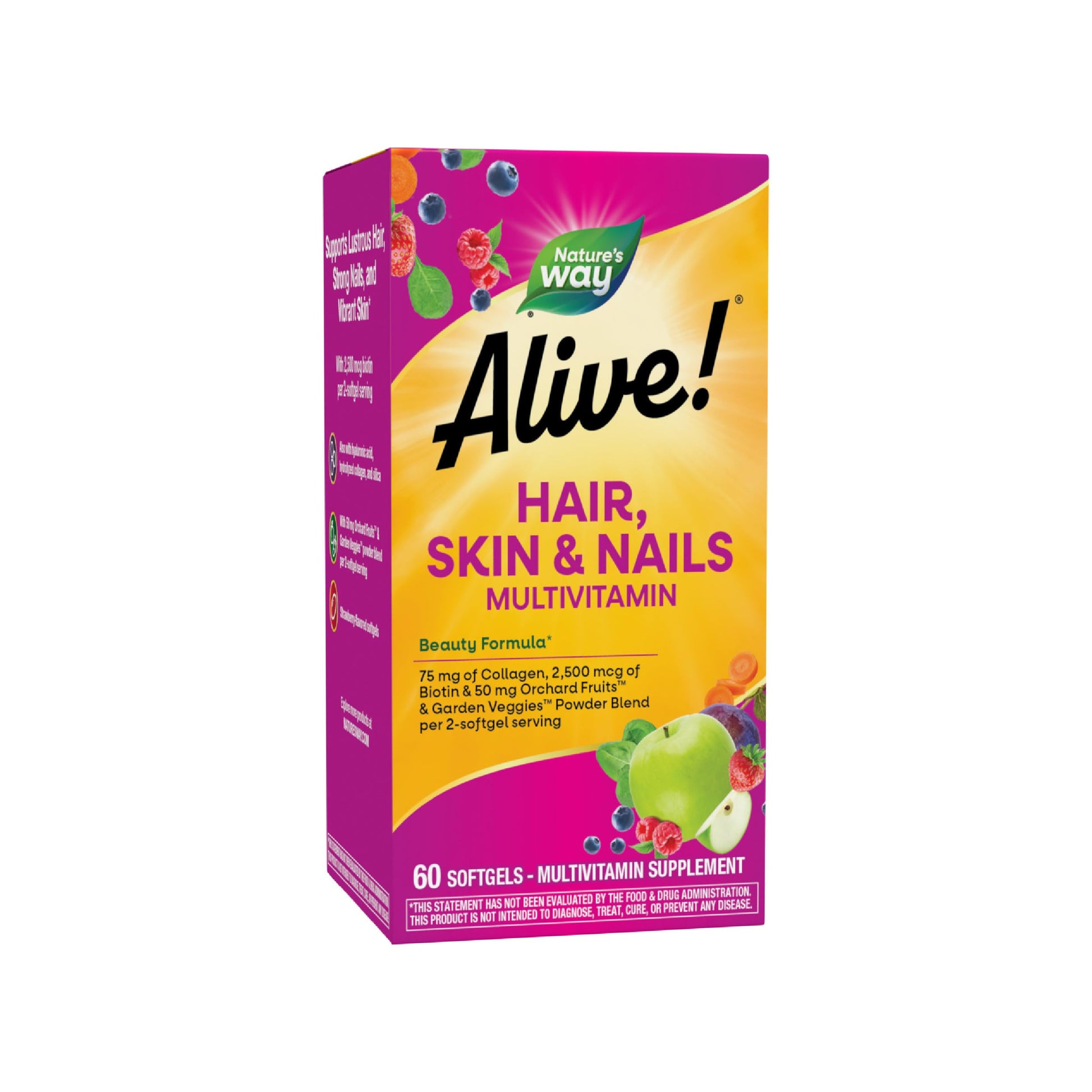 Nature's Way Alive! Hair Skin and Nails with Collagen 75 mg & Biotin 2500 mcg Softgels, 60 Count