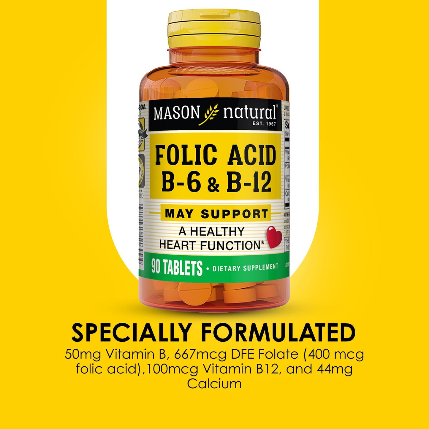 Mason Natural Folic Acid with B6 & B12 Tablets, 90 Count