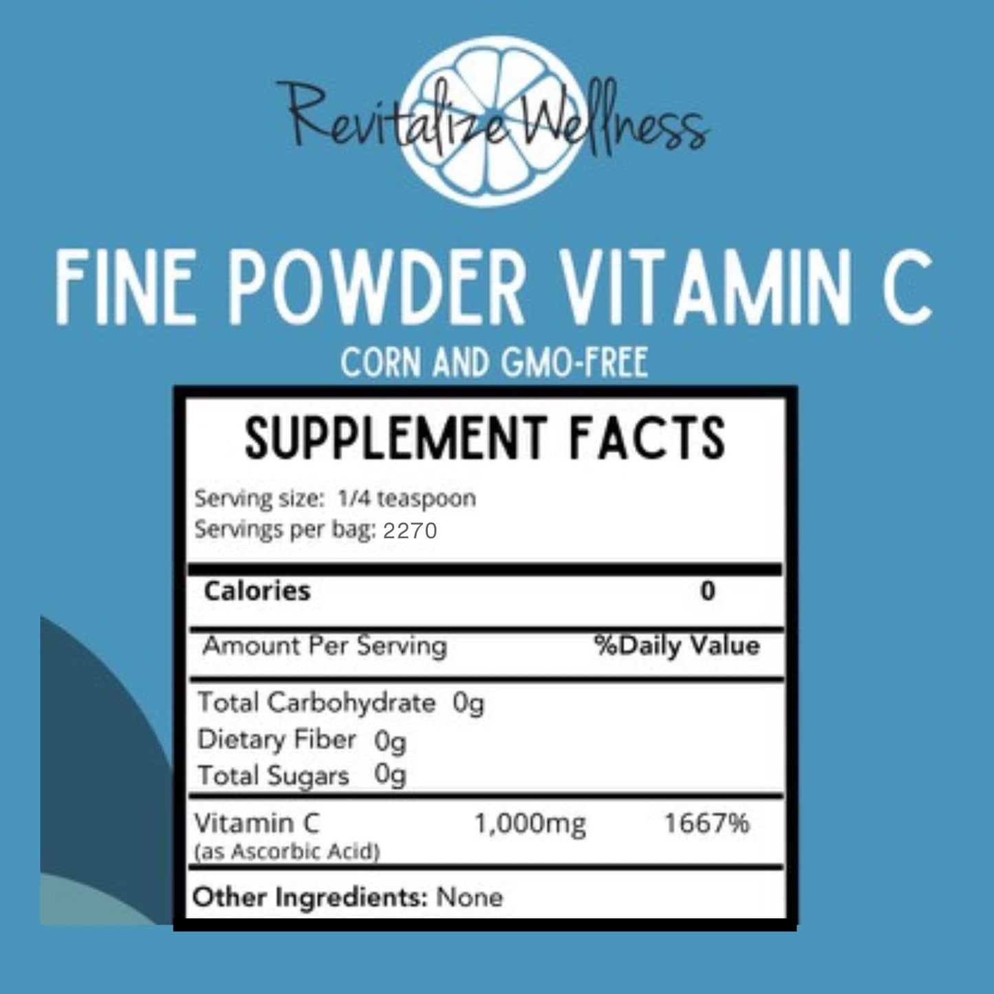Revitalize Wellness Vitamin C as Ascorbic Acid Powder, 80 oz, Pure, Sugar & GMO-Free