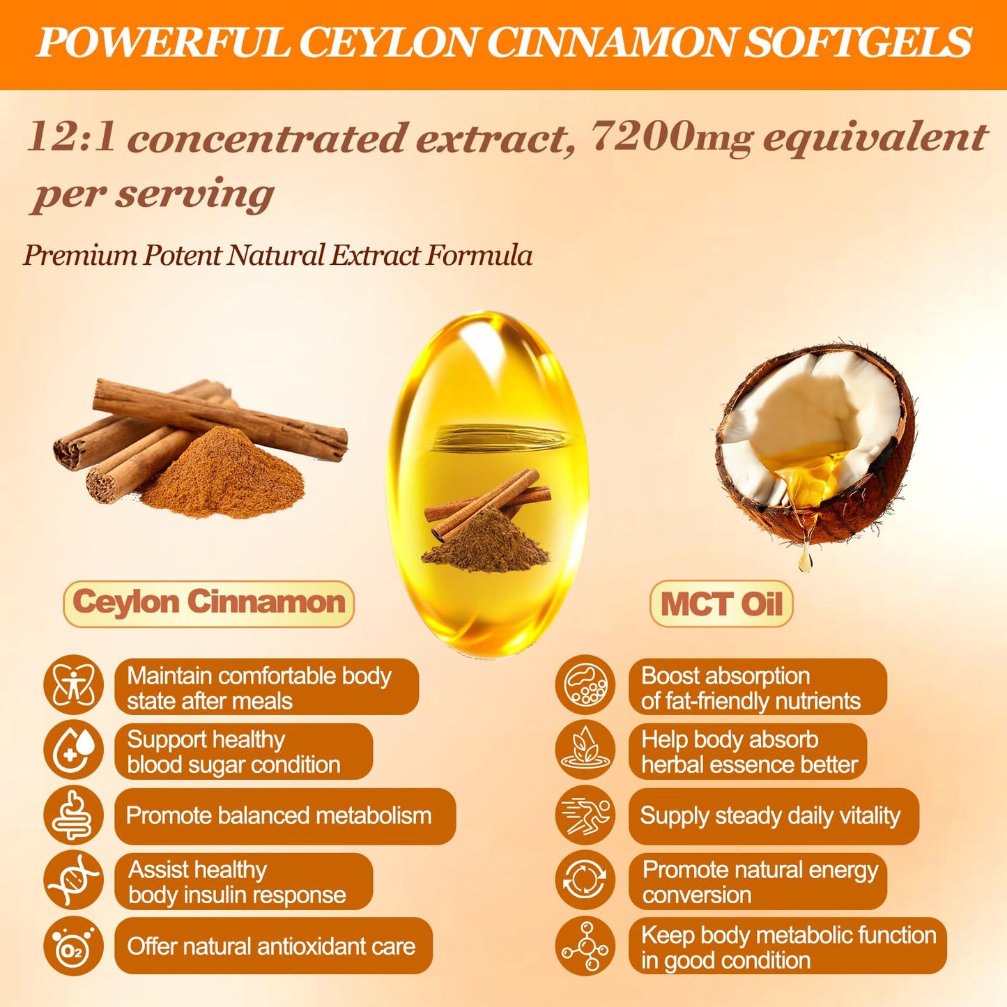 VitaCoeur Ceylon Cinnamon Softgels with MCT Oil 300 Softgels