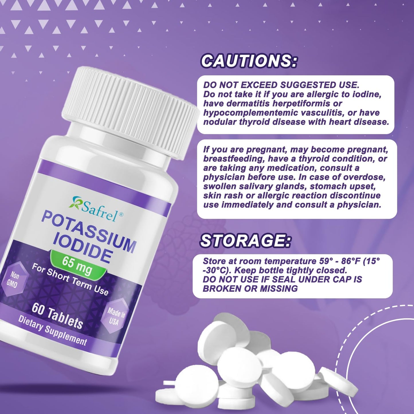 Safrel Potassium Iodide 65 mg per Serving Capsule, 60 Count