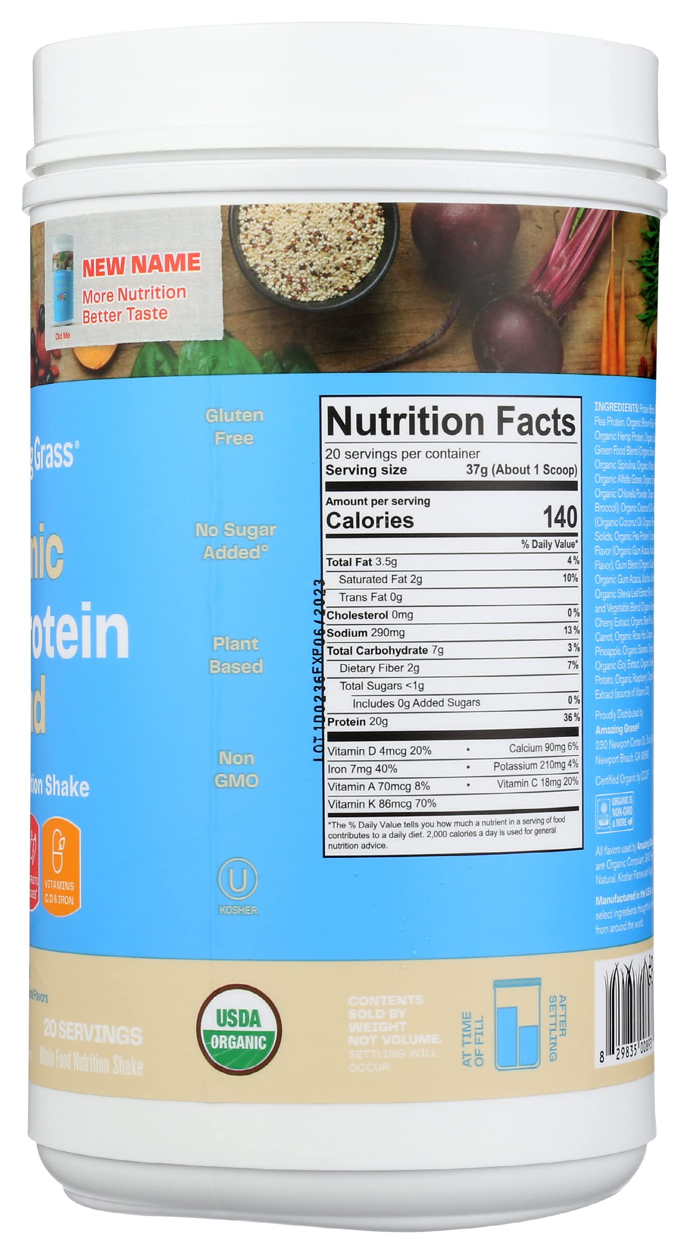 Amazing Grass Protein Superfood Powder, Organic Pure Vanilla, 20 Servings