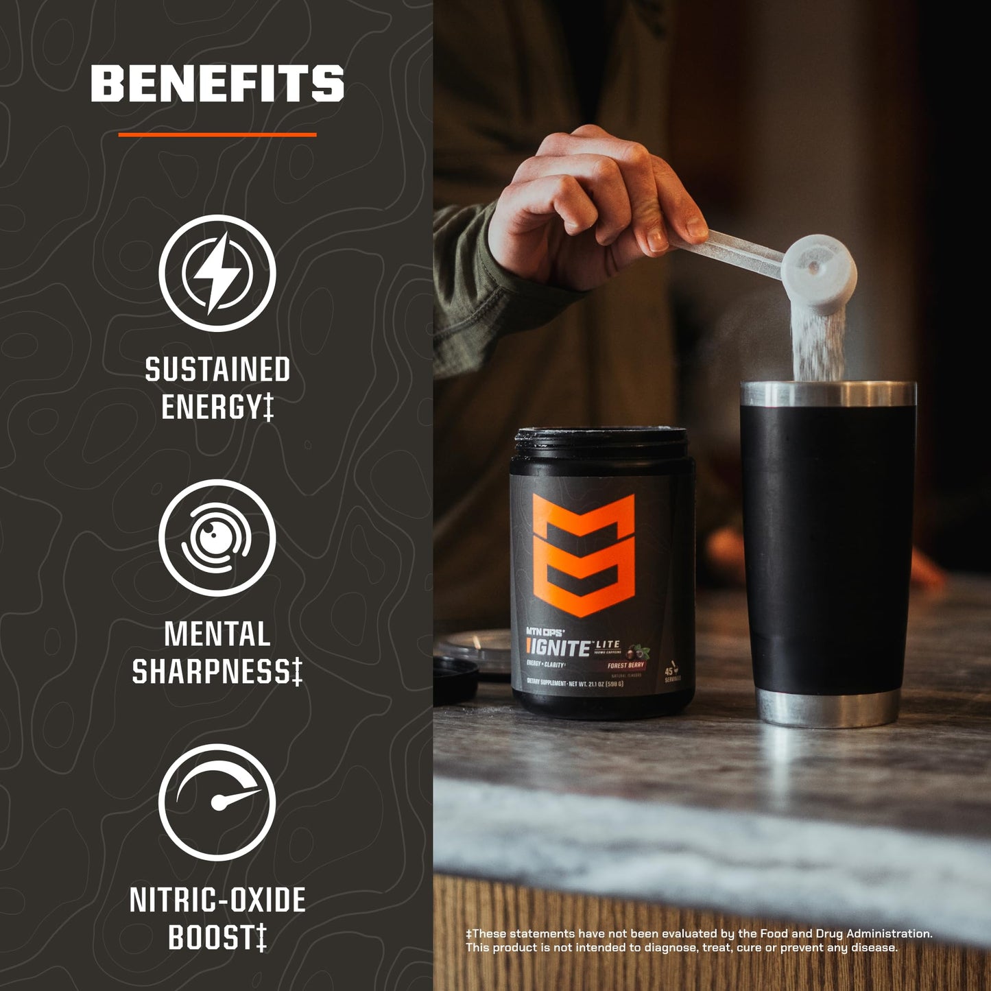 MTN OPS Ignite Lite Energy Powder Forest Berry Zero Sugar 20.6