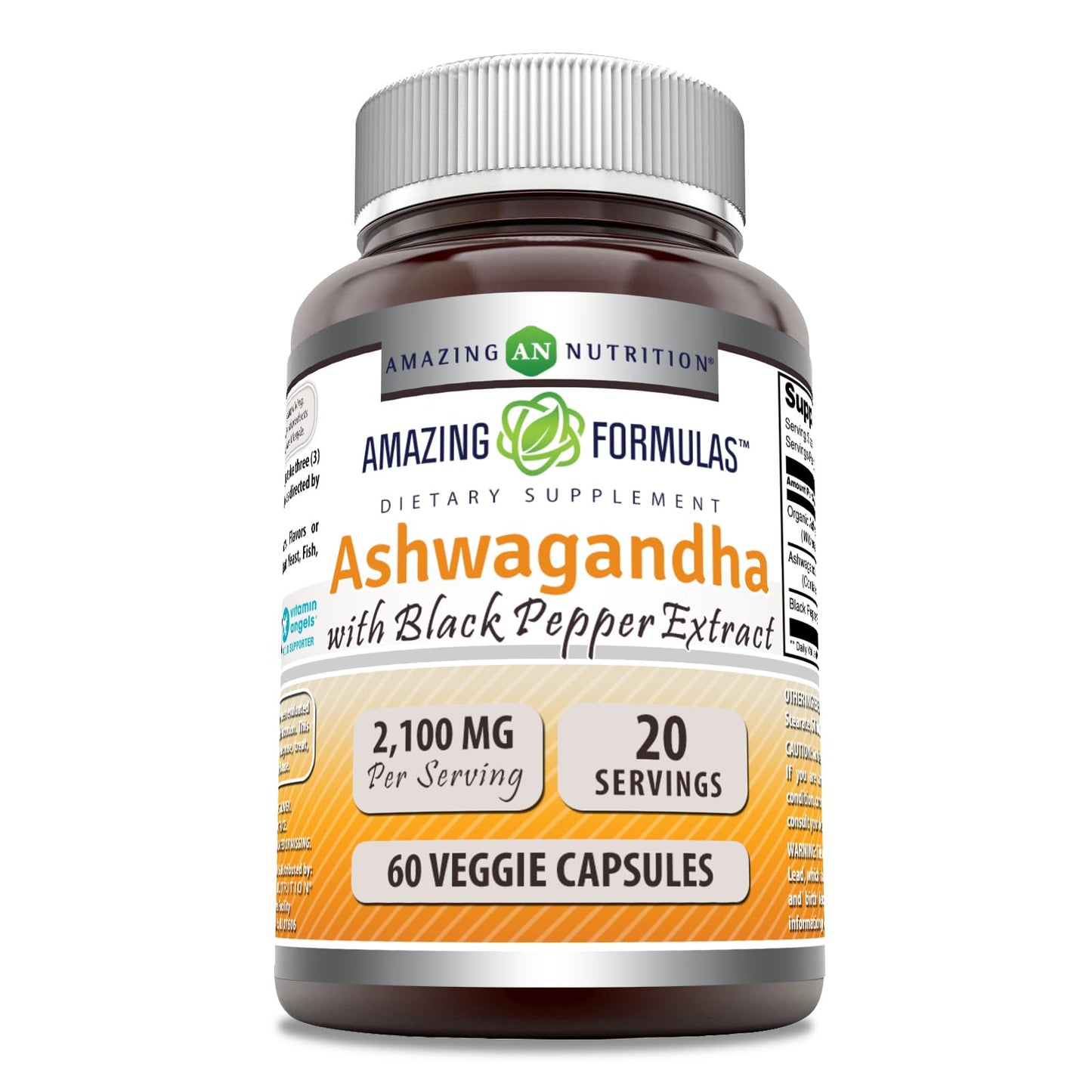 Amazing Nutrition Ashwagandha Root with Black Pepper Extract Capsule, 60 Count