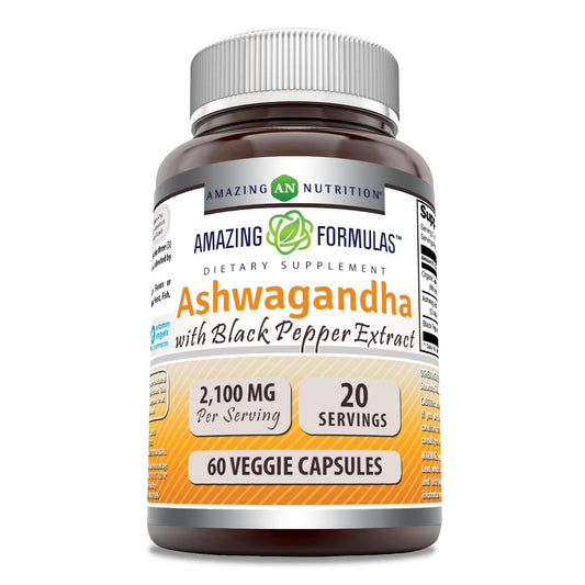 Amazing Nutrition Ashwagandha Root with Black Pepper Extract Capsule, 60 Count