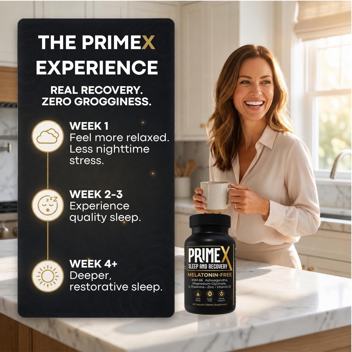 PrimeX Sleep and Recovery Sleep Aid Without Melatonin Capsules, 60 Capsules