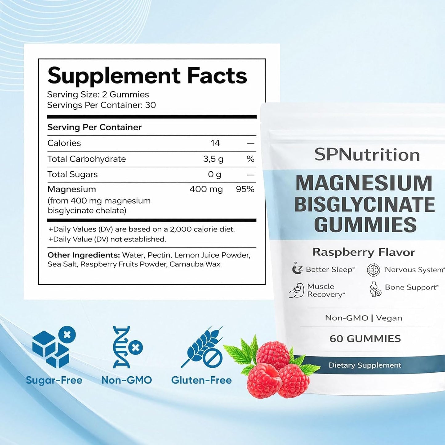 WXDOAU Spnutrition Magnesium Bisglycinate Gummies – Chelated Magnesium Supplement, 60 Count