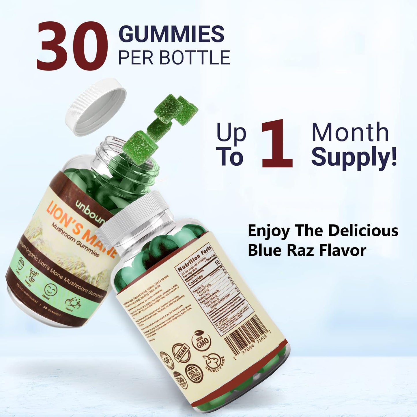 Unbound Mushroom Gummies Lion's Mane Mushroom Gummies, Gummy, 60 Count