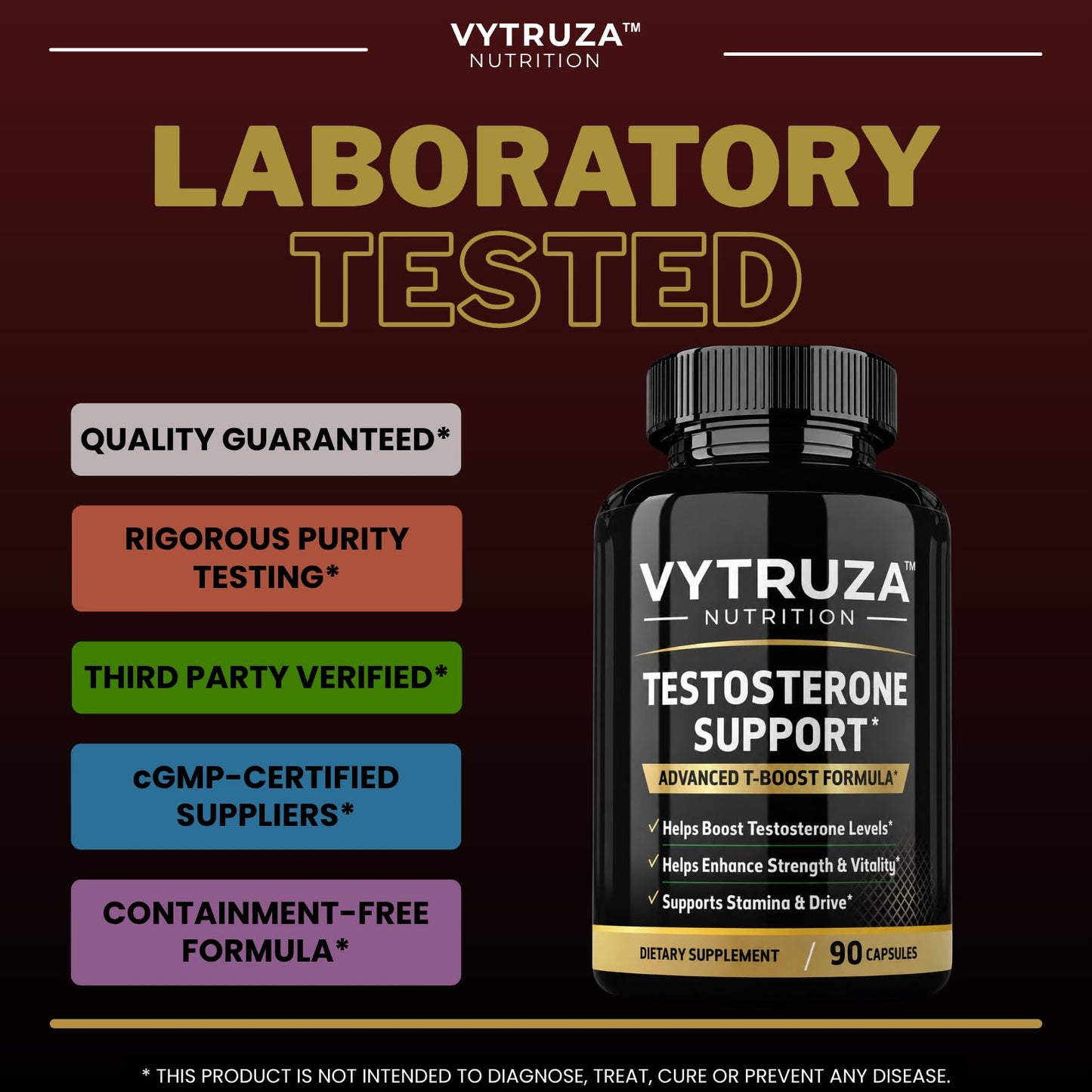 VYTRUZA Testosterone Supplement for Men - Advanced T-Boost Formula for Energy, Strength, Stamina - Natural Testosterone Booster for Men Muscle Growth Support, 90 Capsules