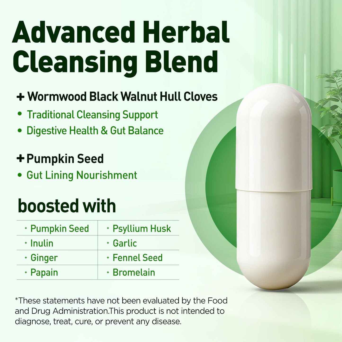 NATISLAND Liposomal Black Walnut Wormwood Clove Cleanse for Humans Lymphatic Support with Garlic Soursop Olive Leaf Pumpkin Seed Turmeric Black Pepper Capsule, 90 Count