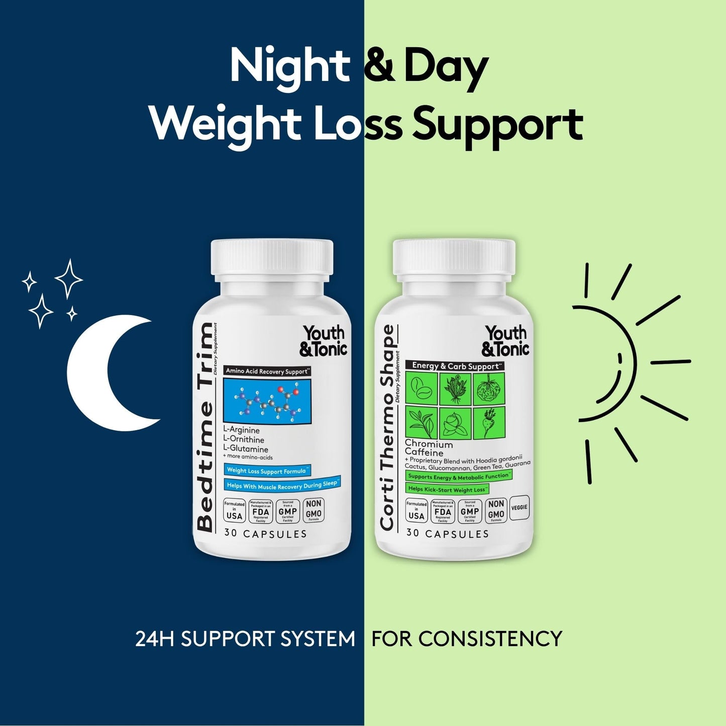 Youth & Tonic Weight Loss Support Night & Day Pills Capsules 60 Count