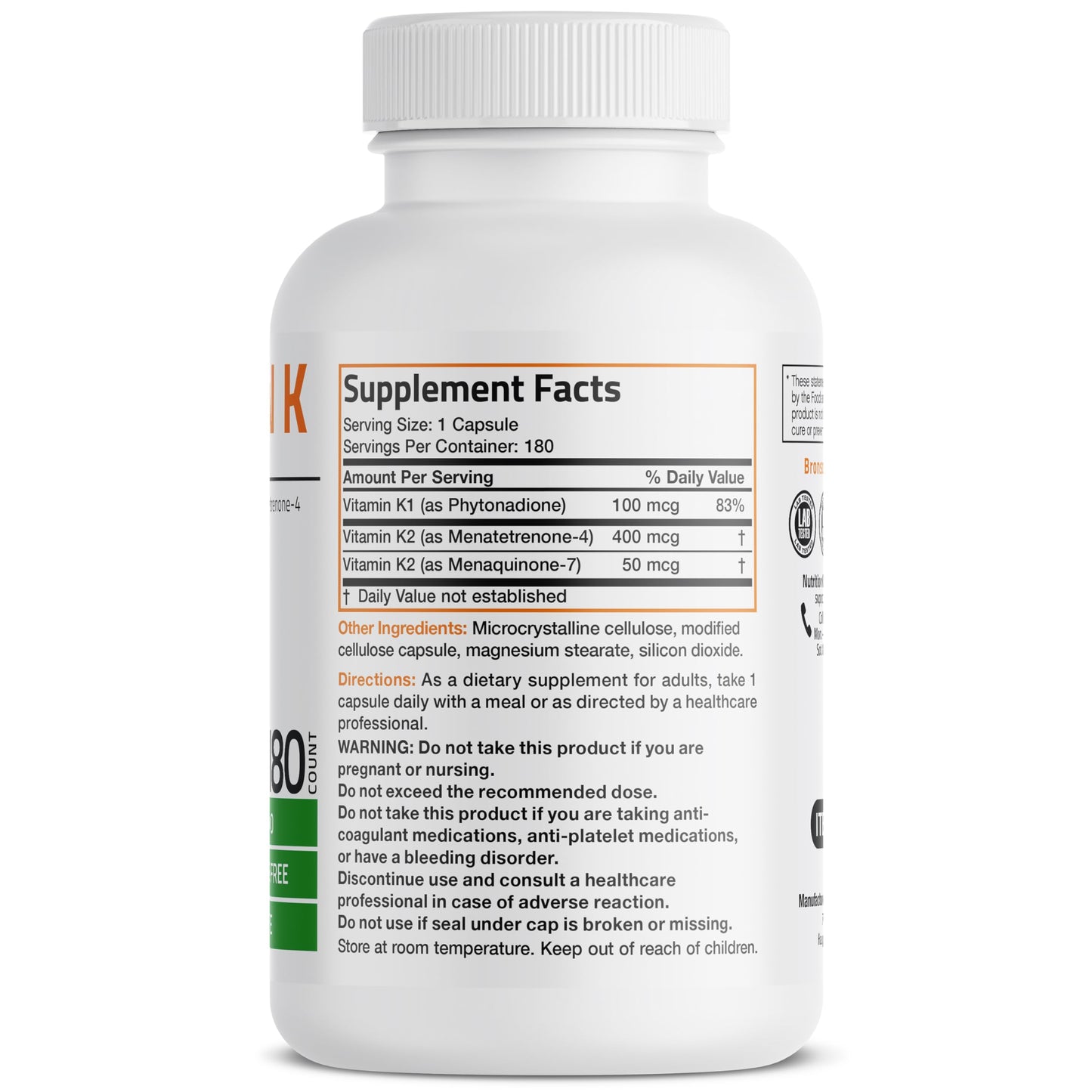 Bronson Vitamin K Triple Play (Vitamin K2 MK7 / Vitamin K2 MK4 / Vitamin K1) Full Spectrum Complex Vitamin K Supplement, 180 Capsules