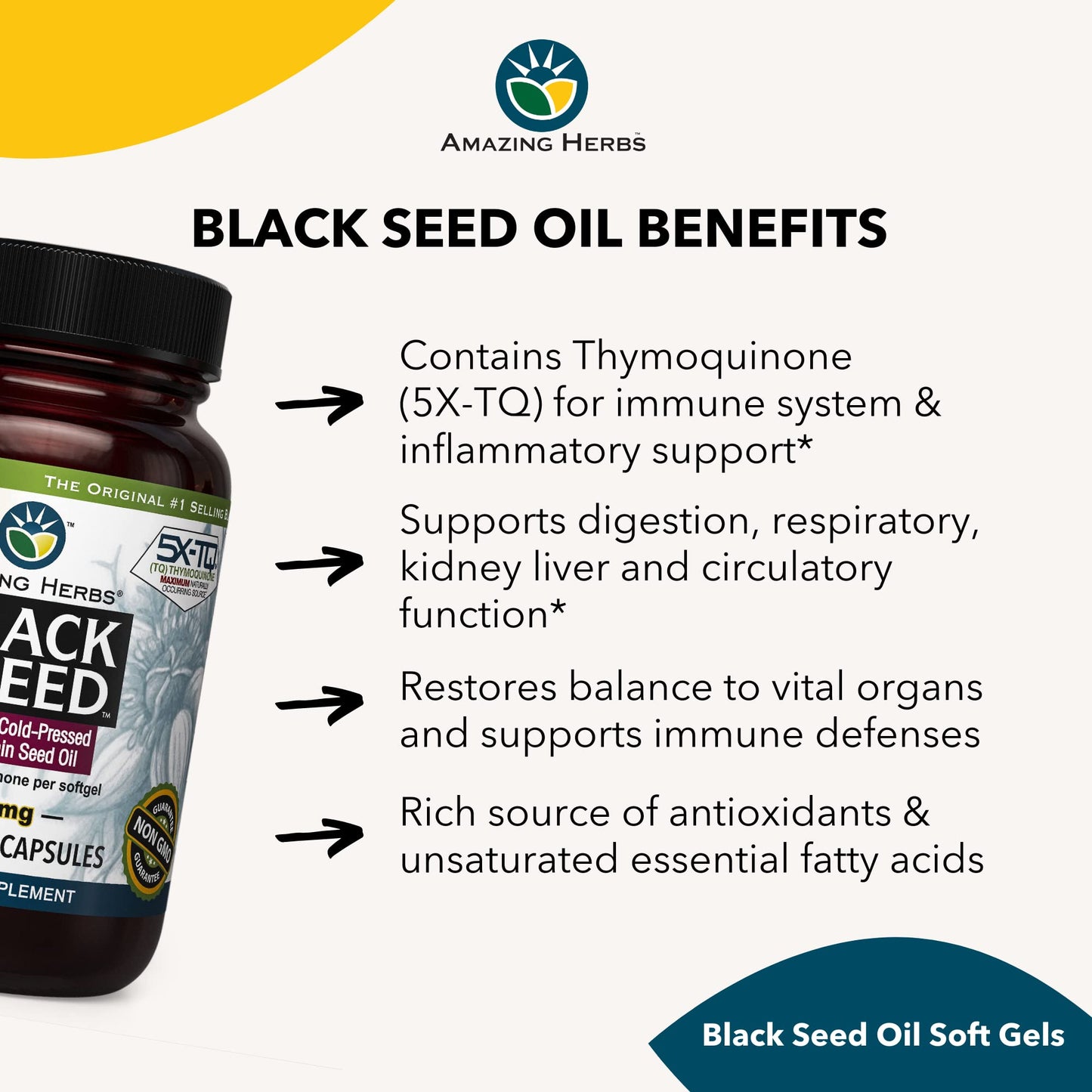 Amazing Herbs Black Seed Oil 500mg Capsules - 90 Count