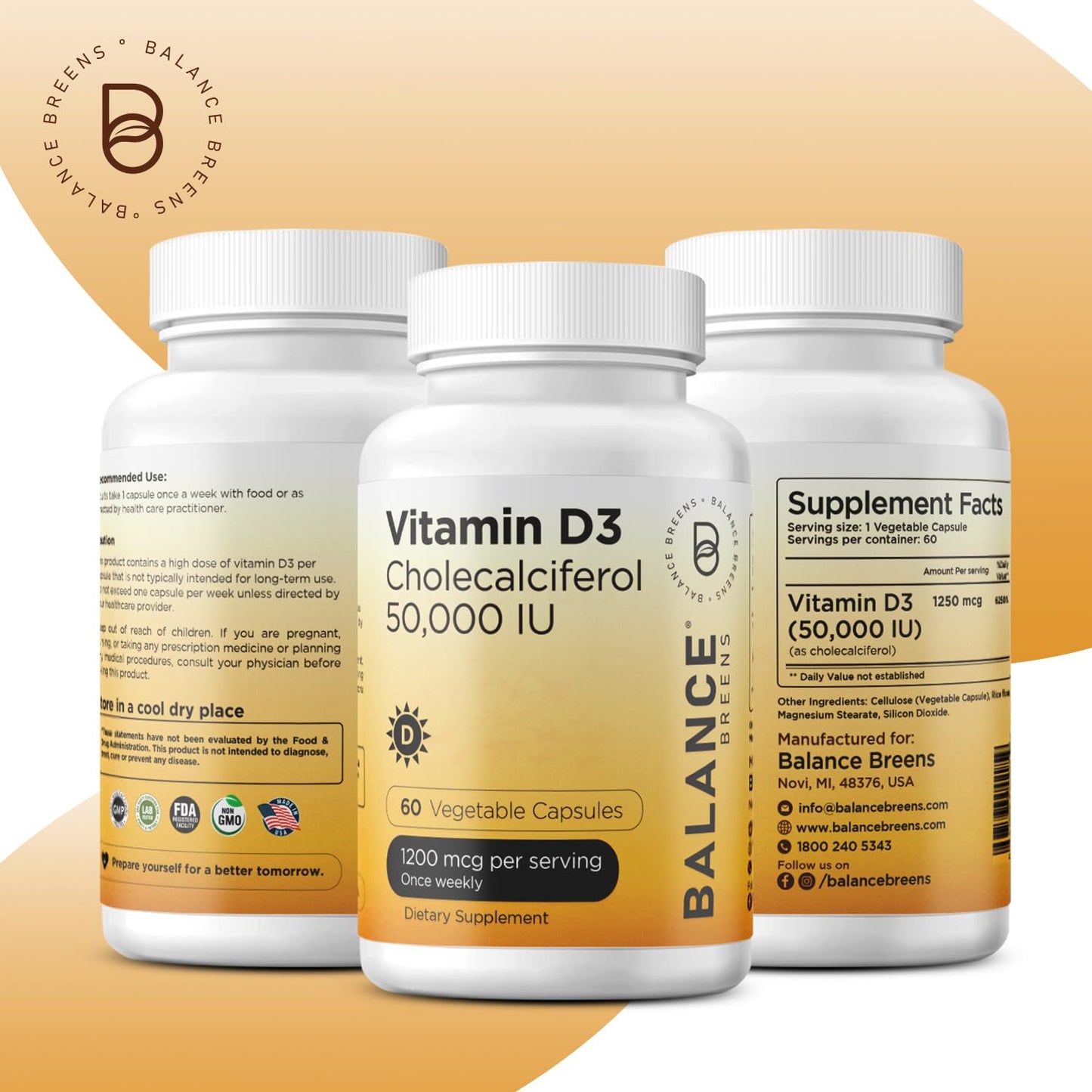 Balancebreens Vitamin D3 50,000 IU Veggie Capsules, 720 Capsules