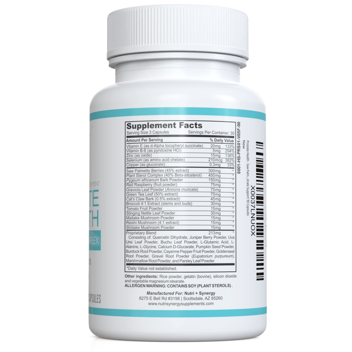 Nutri + Synergy Prostate Health Saw Palmetto, Zinc, Vitamins B6 & E, Selenium, Advanced Formula for Prostate Support, 90 Capsules