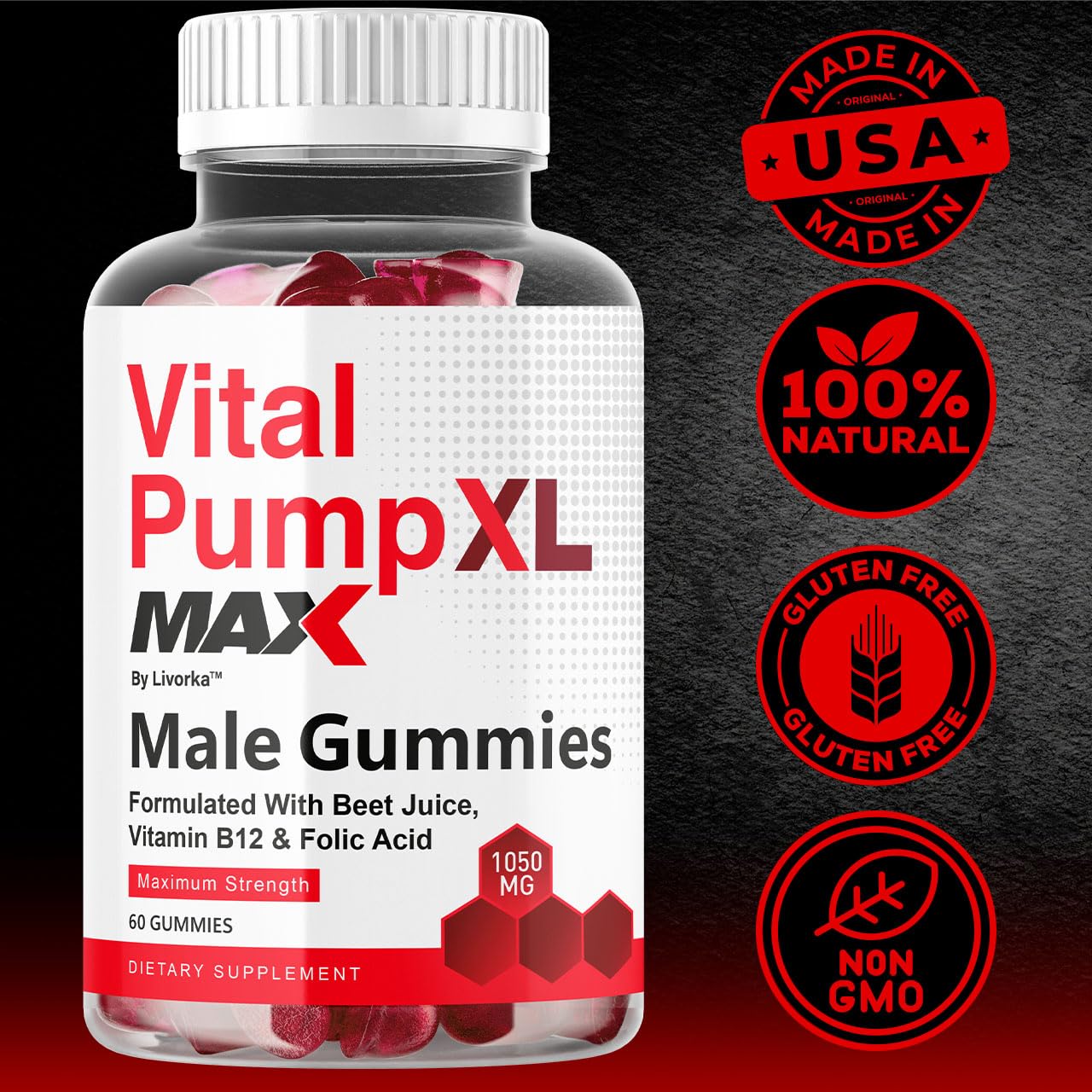 LIVORKA Vital Pump XL Max for Men Gummies, 300 Gummies