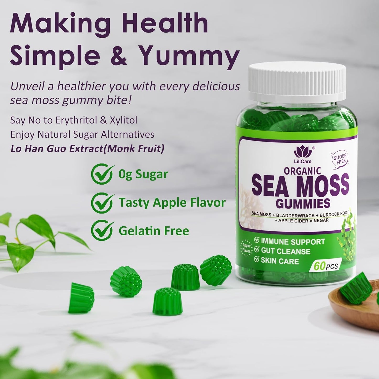 EnvyDeal Sea Moss Gummies, Irish Sea Moss Gummies for Adults & Kids, 120 Count