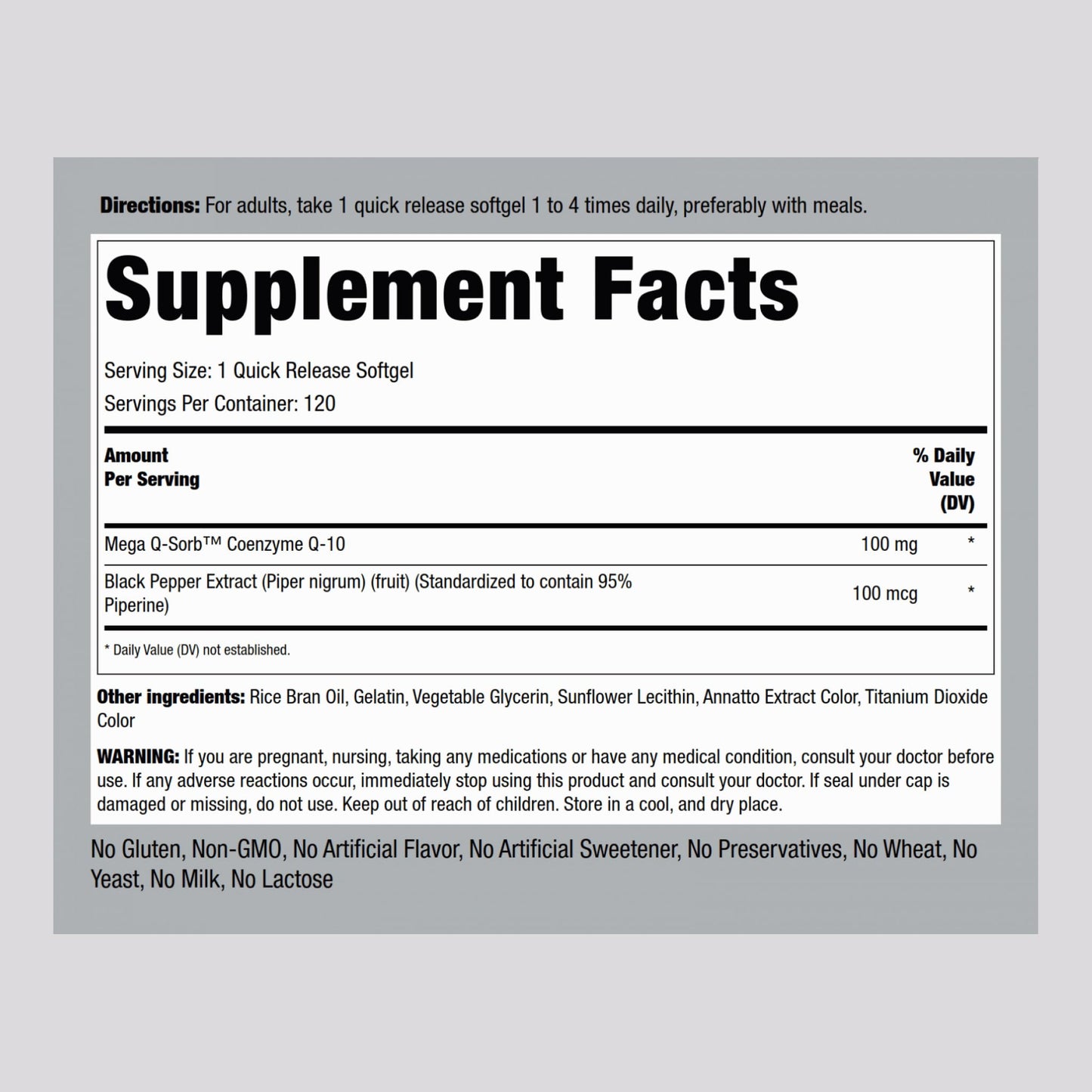 Piping Rock CoQ10 100mg Softgels 120 Count