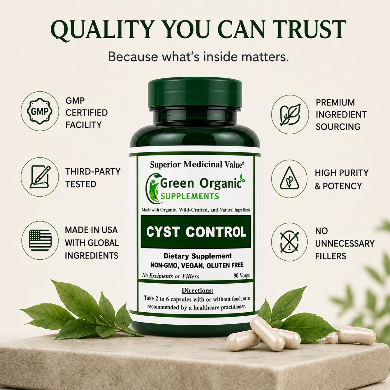 Green Organic Supplements Cyst, Breast Cyst Capsule, 90 Capsules