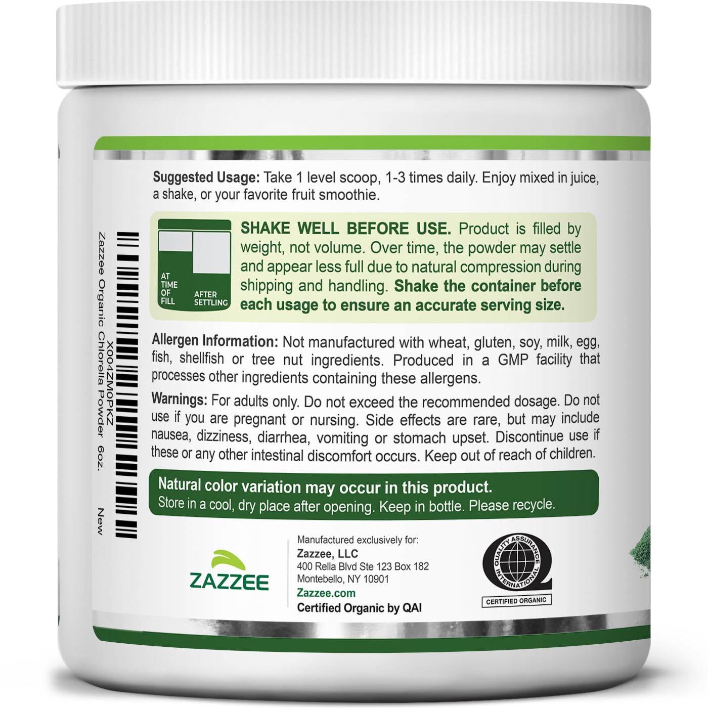 Zazzee USDA Organic Chlorella Powder, Broken Cell Wall, 6 oz