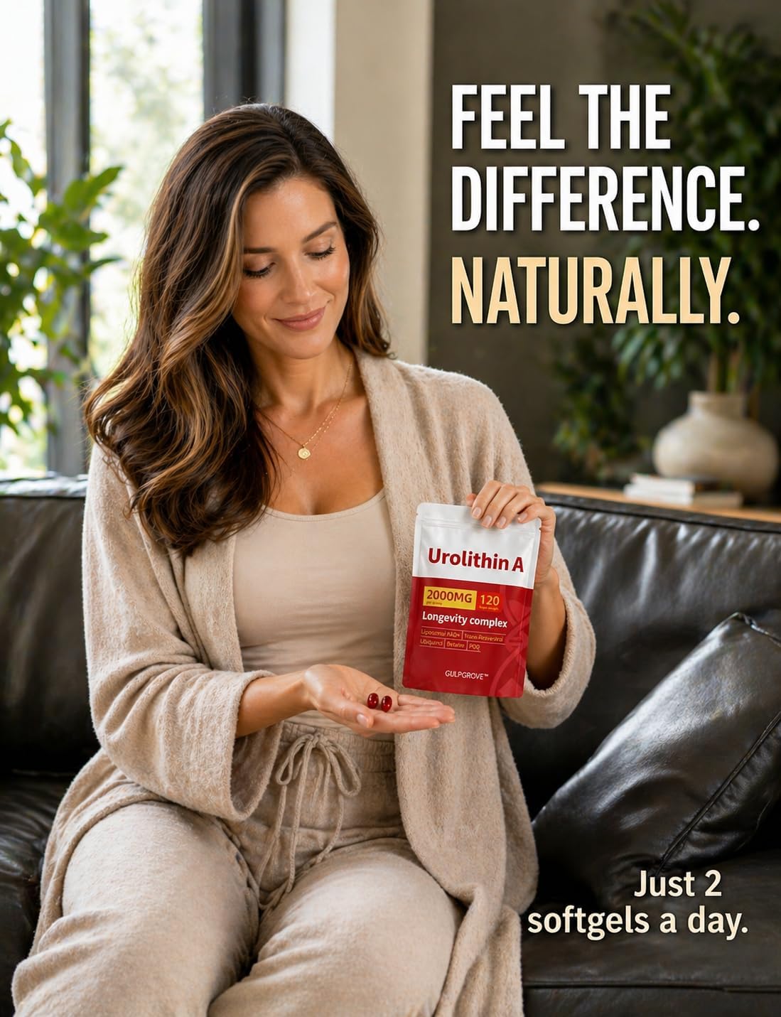 GulpGrove Urolithin A Premium 6-in-1 Mitochondrial Support Supplement with Liposomal NAD+, Trans-Resveratrol, CoQ10, PQQ & TMG for Healthy Aging, Energy & Muscle Strength Softgels 120
