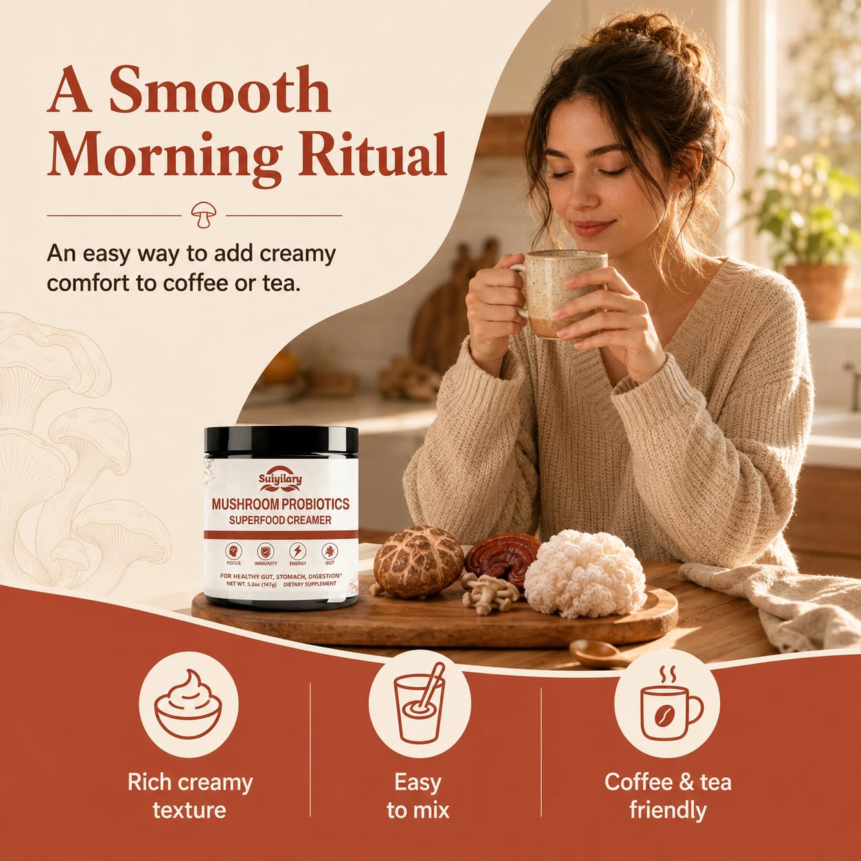 Suiyilary Mushroom Probiotic Coffee Creamer Powder 5.2 oz