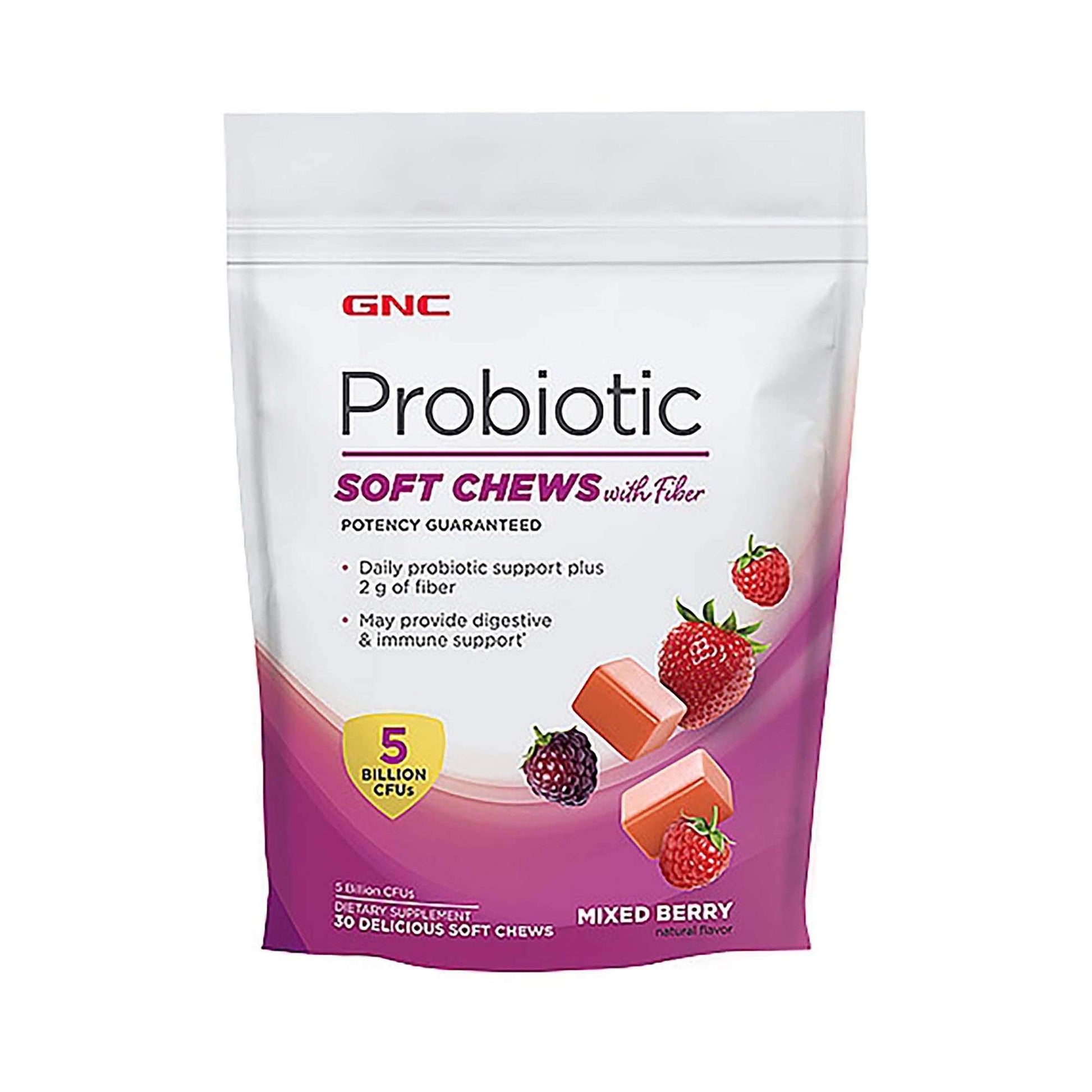 GNC Probiotic Soft Chews with Fiber - Mixed Berry 30 Tablets