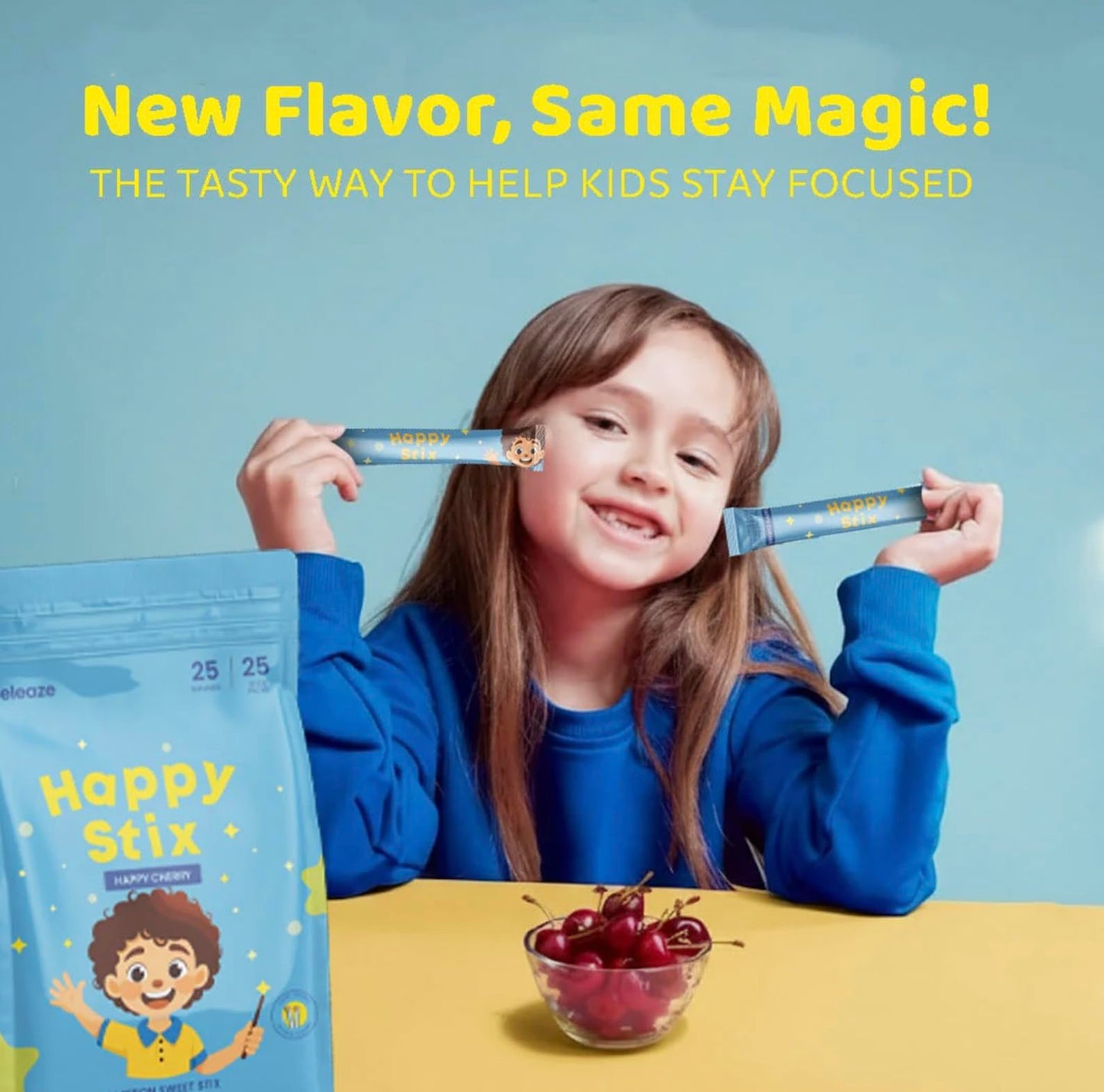 WISHICIOUS Happy Stix Natural Mood & Focus Support for Kids Powder 6.35 Ounce