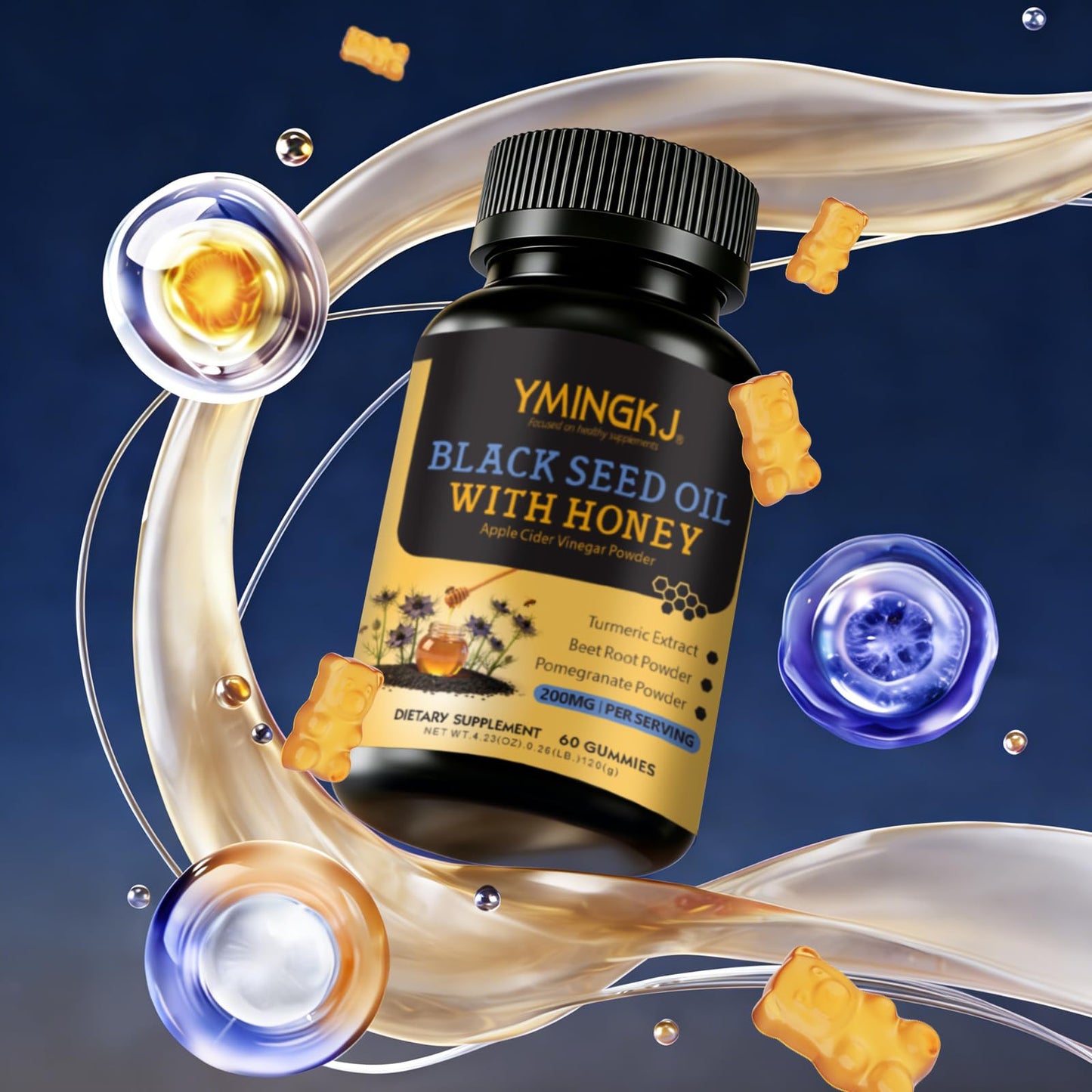 GONBERY Black Cumin Seed Oil Gummies with Biotin & ACV, Vitamin C, Turmeric & Honey - 120 Gummies