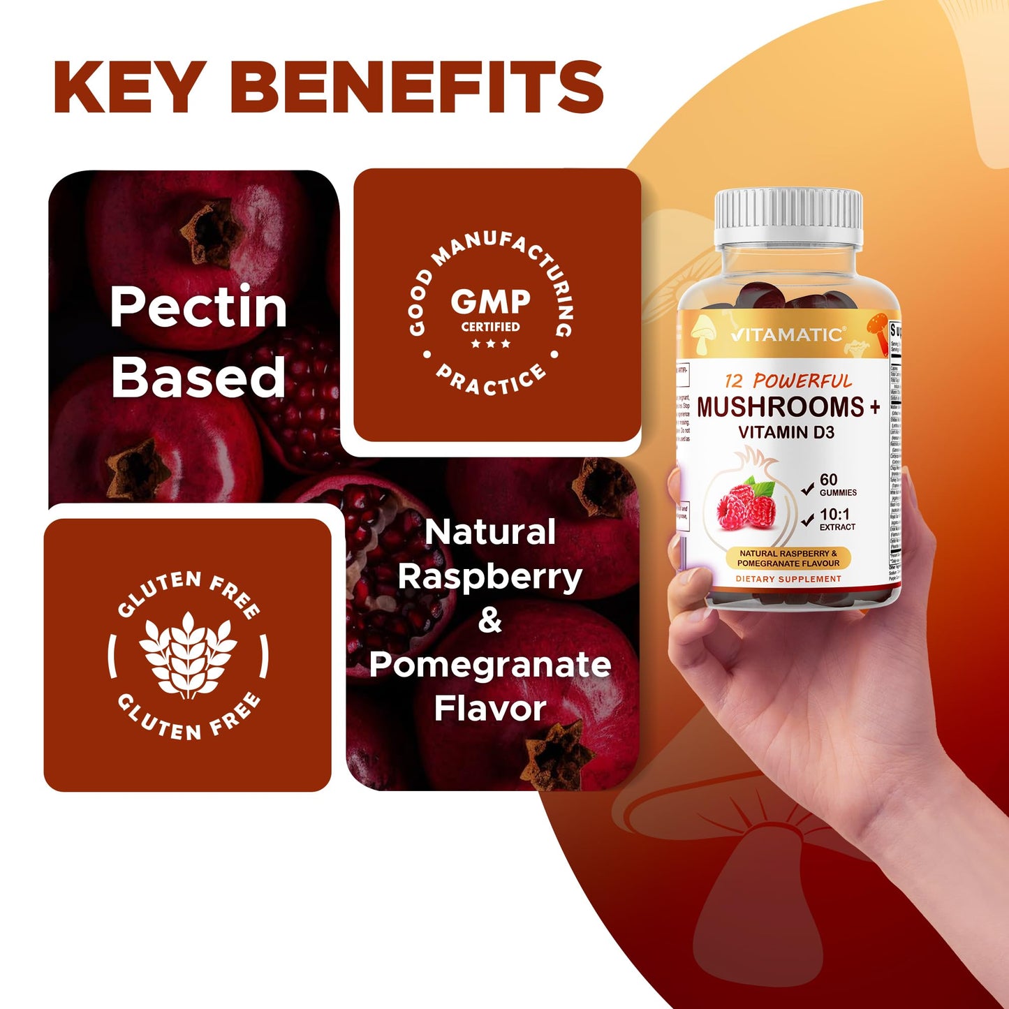 Vitamatic Mushroom Complex with D3 Gummy, 60 Count