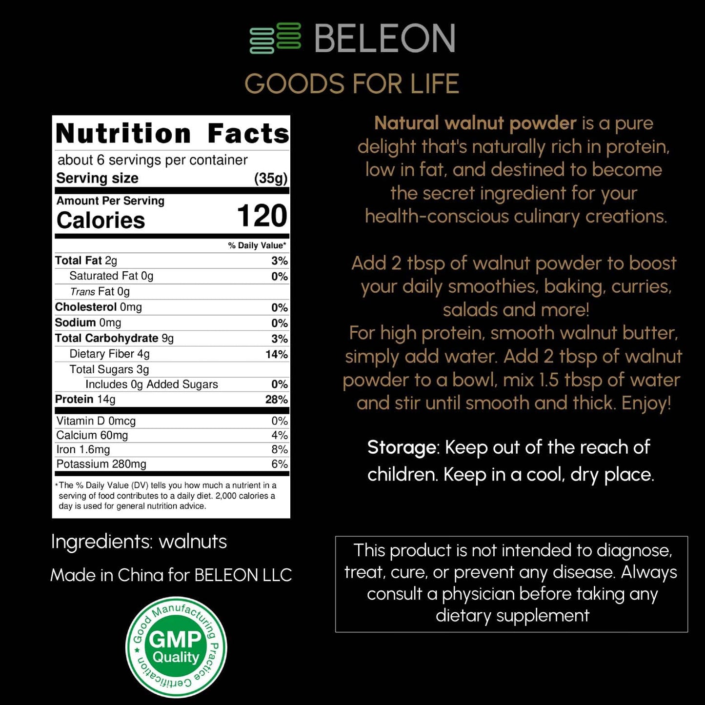 Beleon Goods For Life Walnut Protein Powder 8 oz