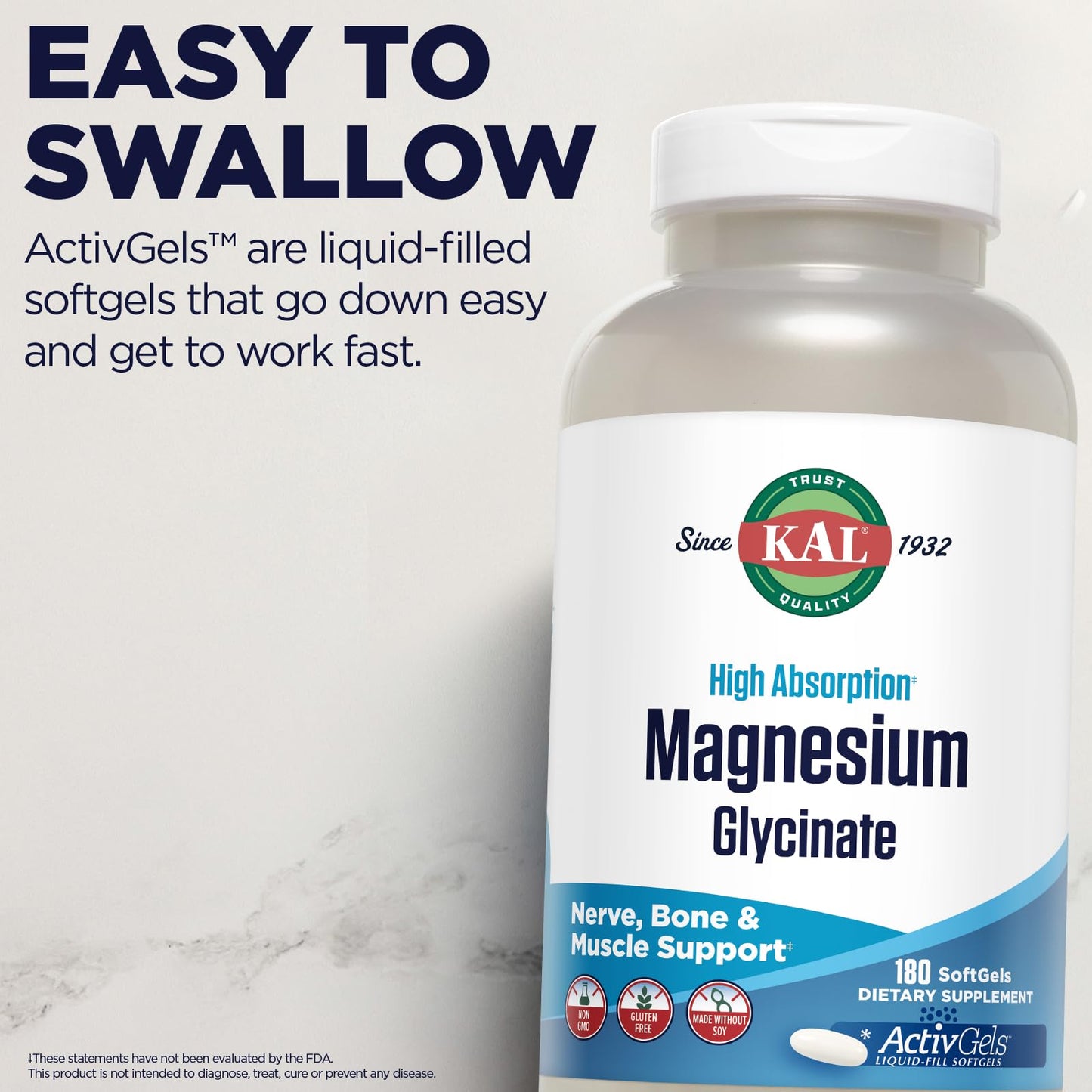 KAL Magnesium Glycinate ActivGels 315 mg Softgels, 180 Count