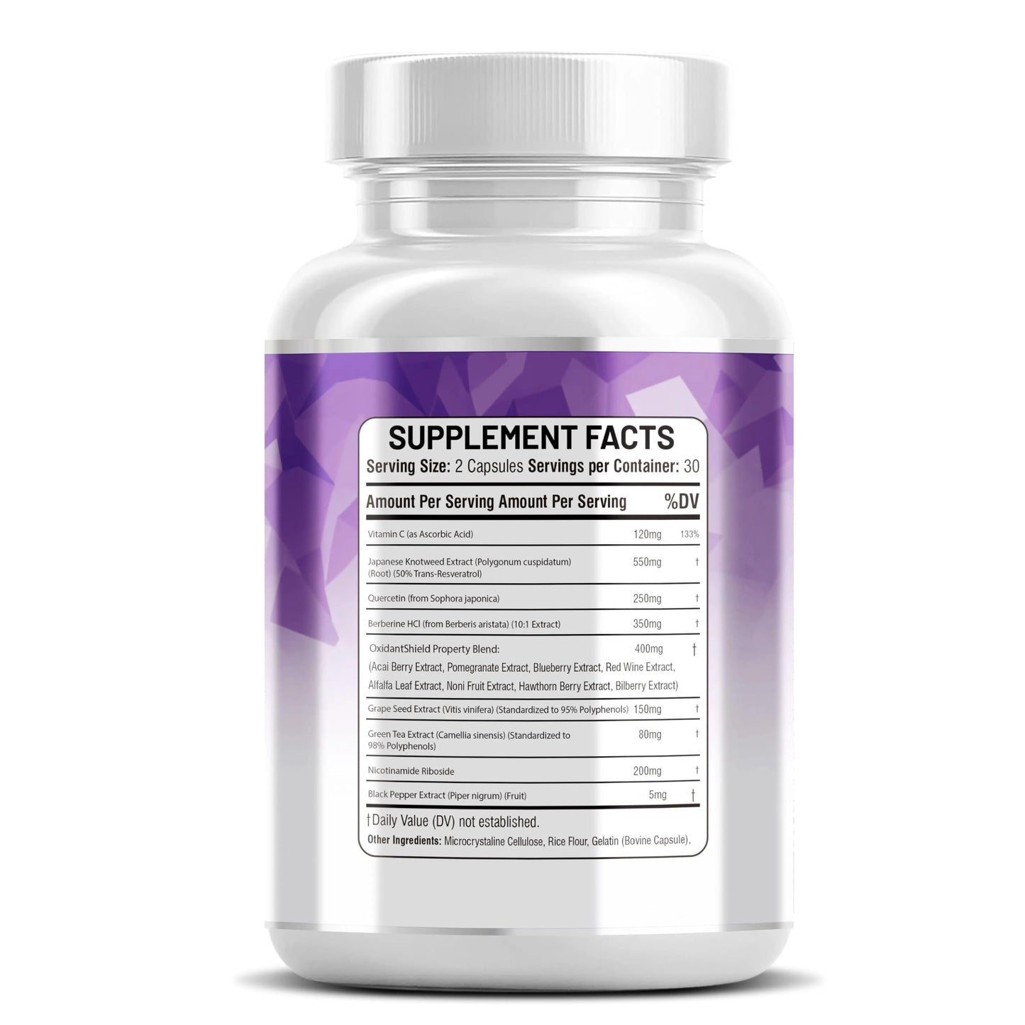 Kun Shafi Berberine & Resveratrol Complex with Quercetin, Grape Seed, Green Tea, Vitamin C, and Nicotinamide Riboside NAD+ & Antioxidant Polyphenol Capsules, 60 Count