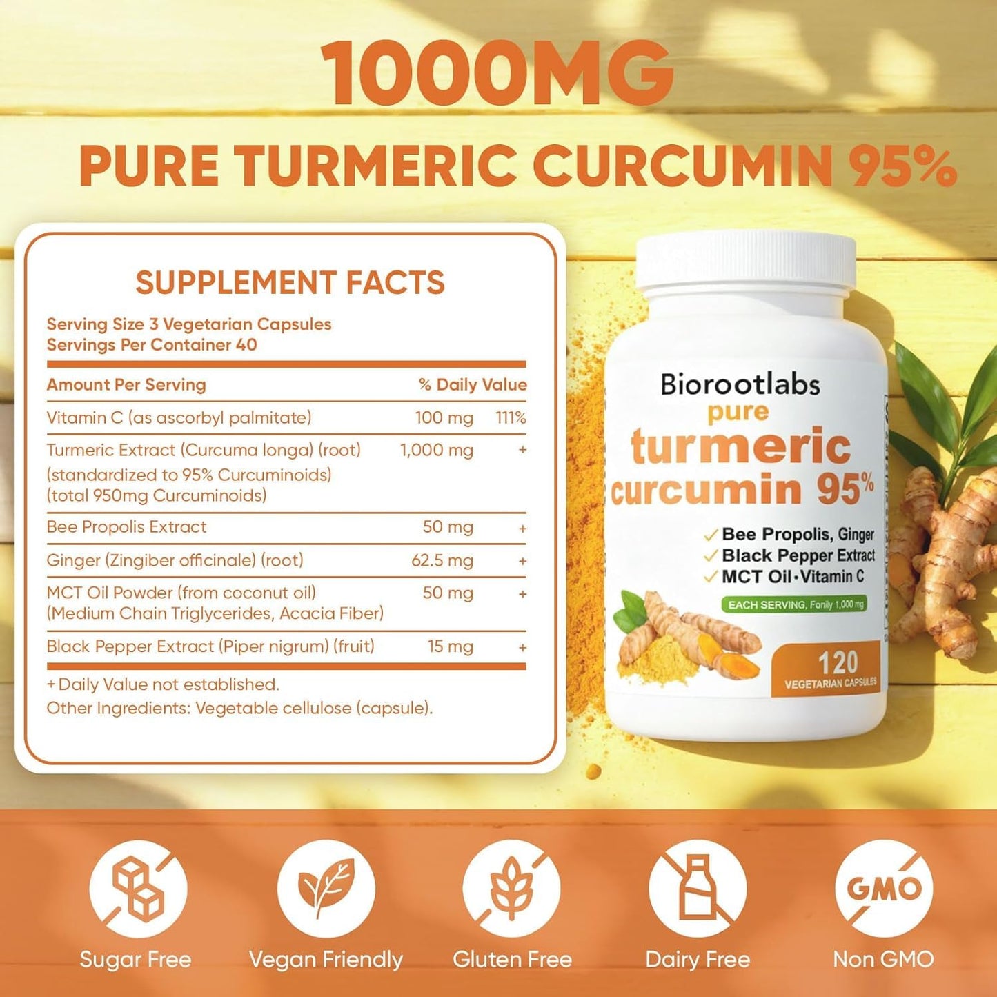 Awjsde Turmeric Curcumin Capsule 1000mg, 1 Count