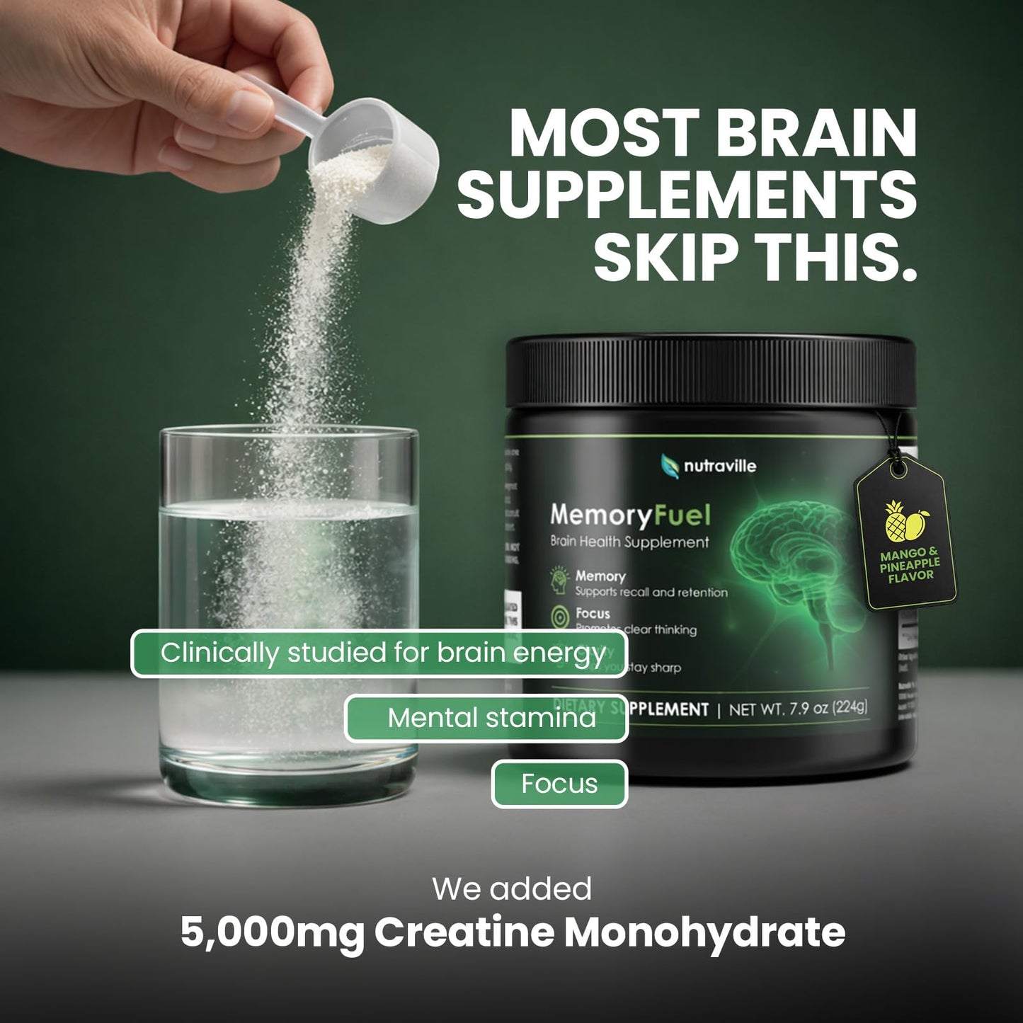 Nutraville Memory Fuel Creatine Monohydrate Powder 7.9 oz