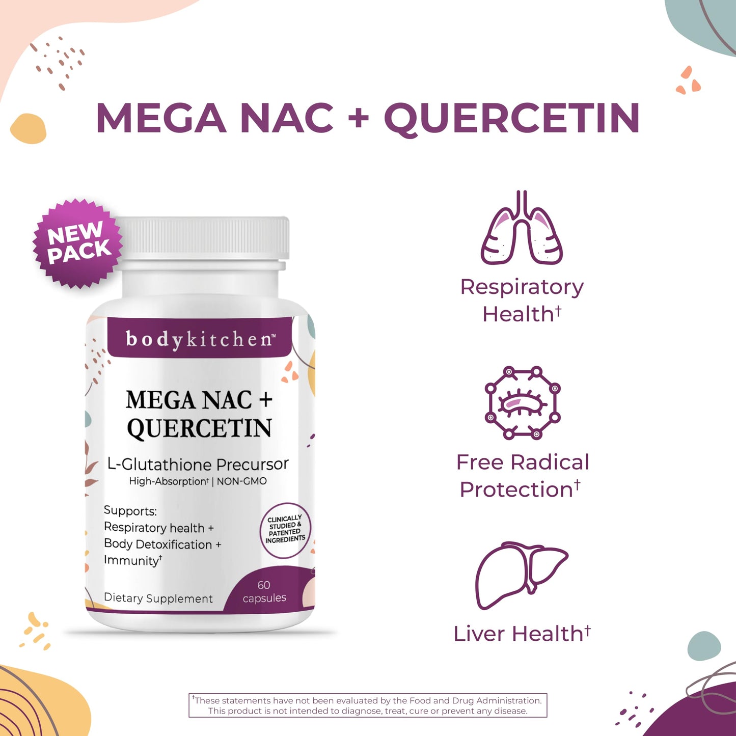 Body Kitchen Mega NAC 600mg N-Acetyl Cysteine with Quercetin Capsule, 2-Pack