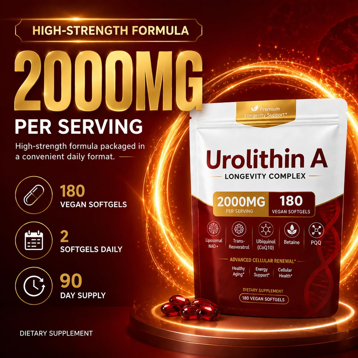 FINDING FERDINAND Urolithin A Supplement with Liposomal NAD+, Trans-Resveratrol, 12-in-1 Formula Softgels 180