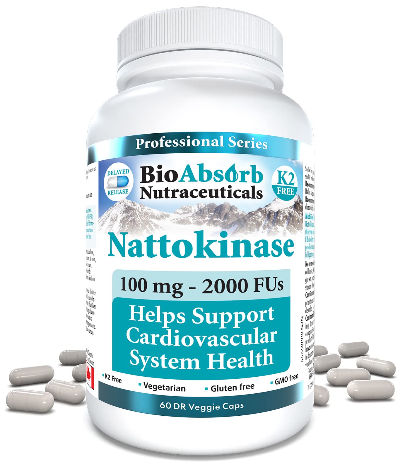 Bio Absorb Nutraceuticals Nattokinase Capsule 2000 FU Delayed Release, 60 Count
