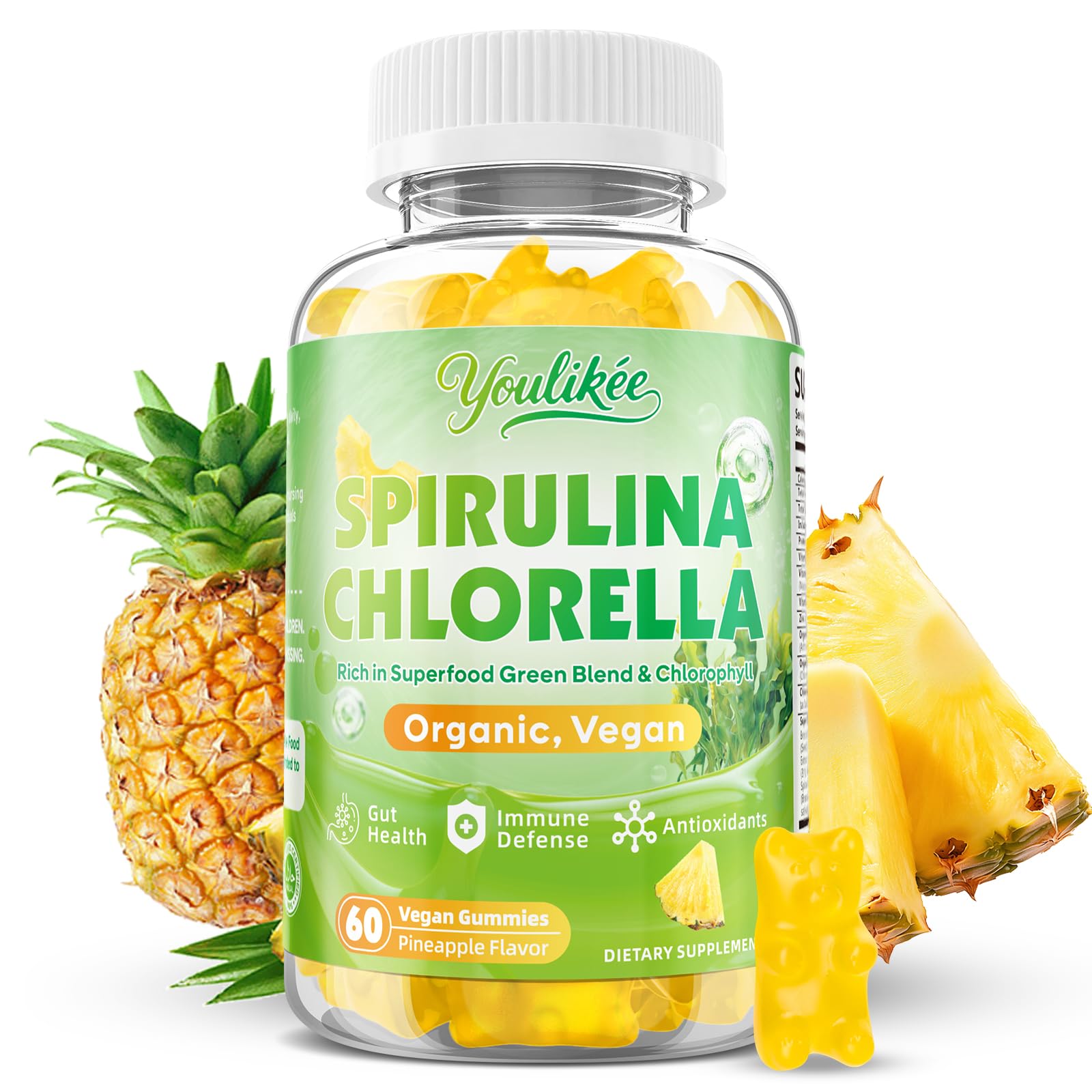 Youlikee Spirulina Chlorella Gummies 60 Count