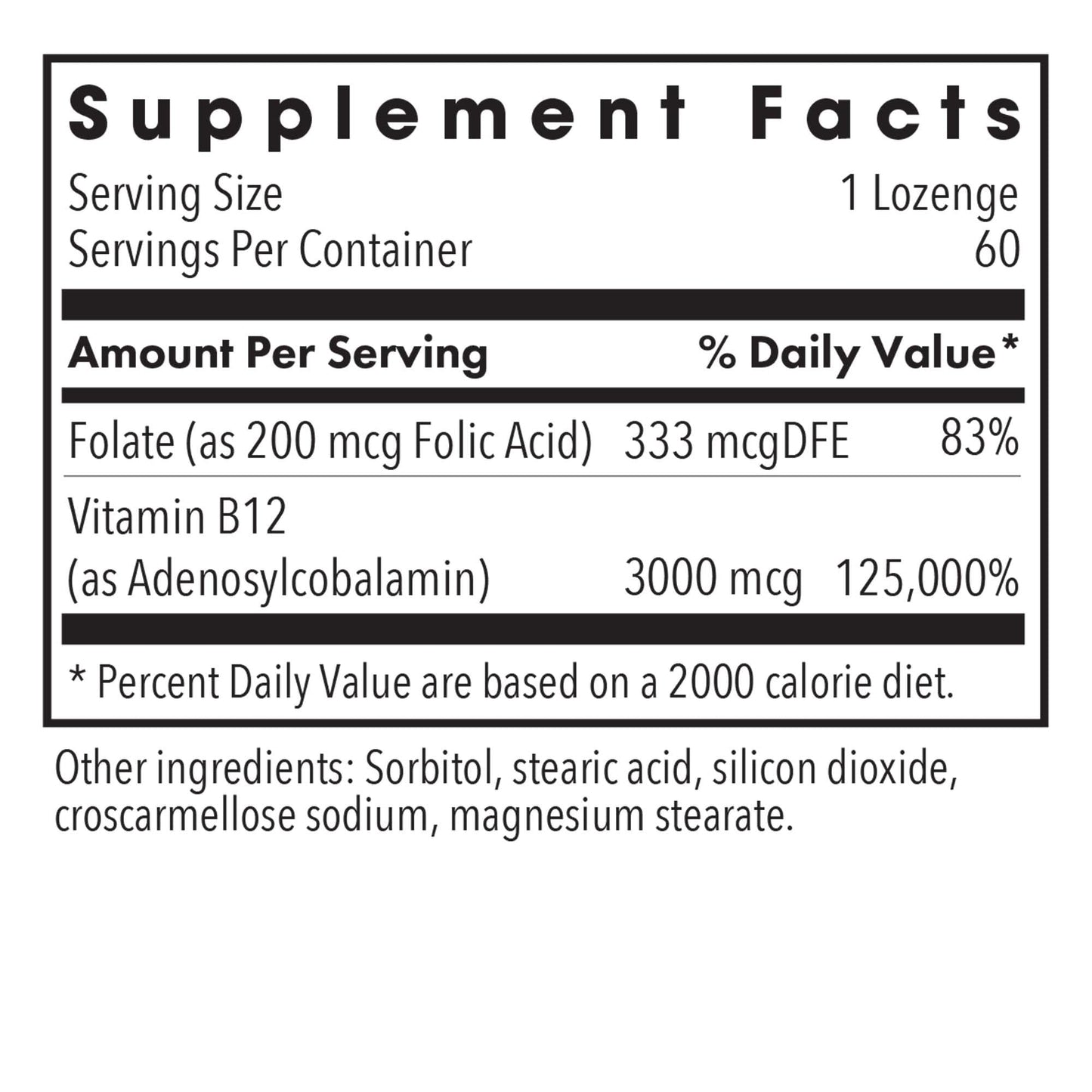 Allergy Research Group B12 Adenosylcobalamin 3000 mcg with Folate Lozenges, 60 Count
