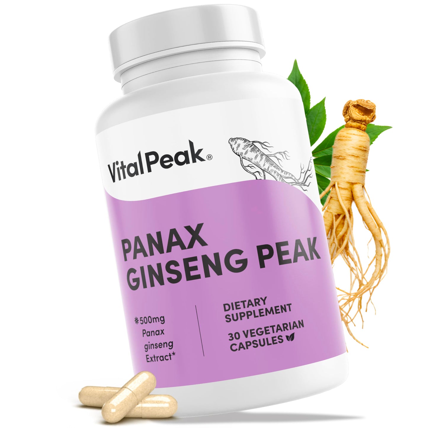 Vital Peak Panax Ginseng Peak 500 mg Capsules, 30 Count