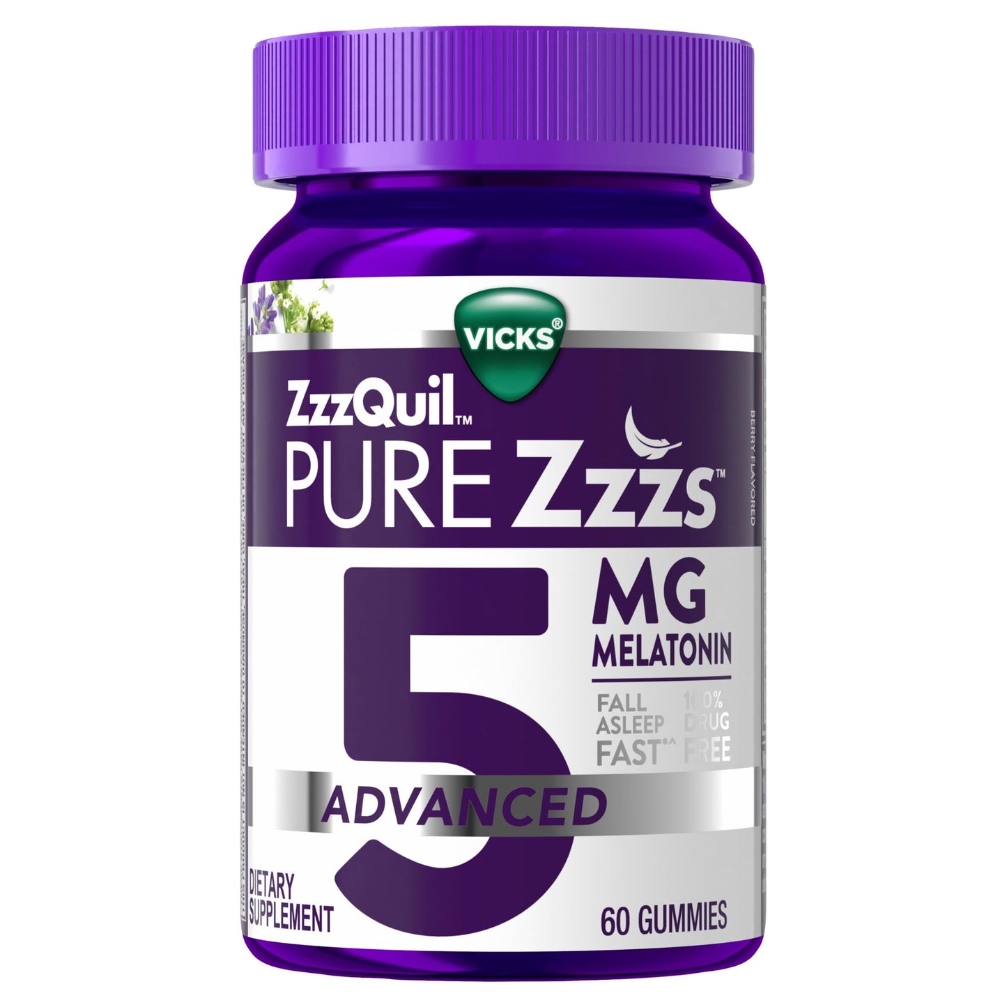 Vicks ZzzQuil Pure Zzzs Melatonin Gummies, 5 mg, Sleep Aid with Chamomile & Lavender, 60 Gummies
